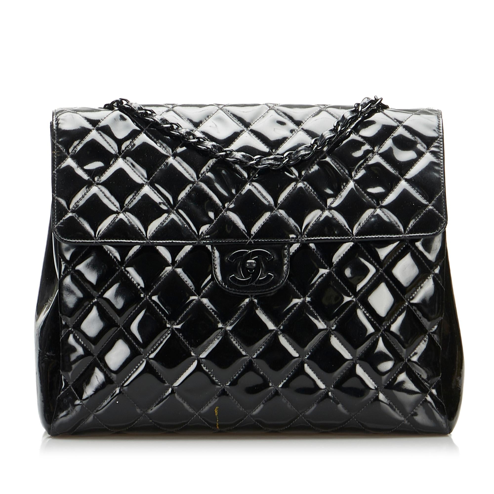 Chanel So Black Matelasse Patent Leather Single Flap Bag (SHG-6IHvZr)