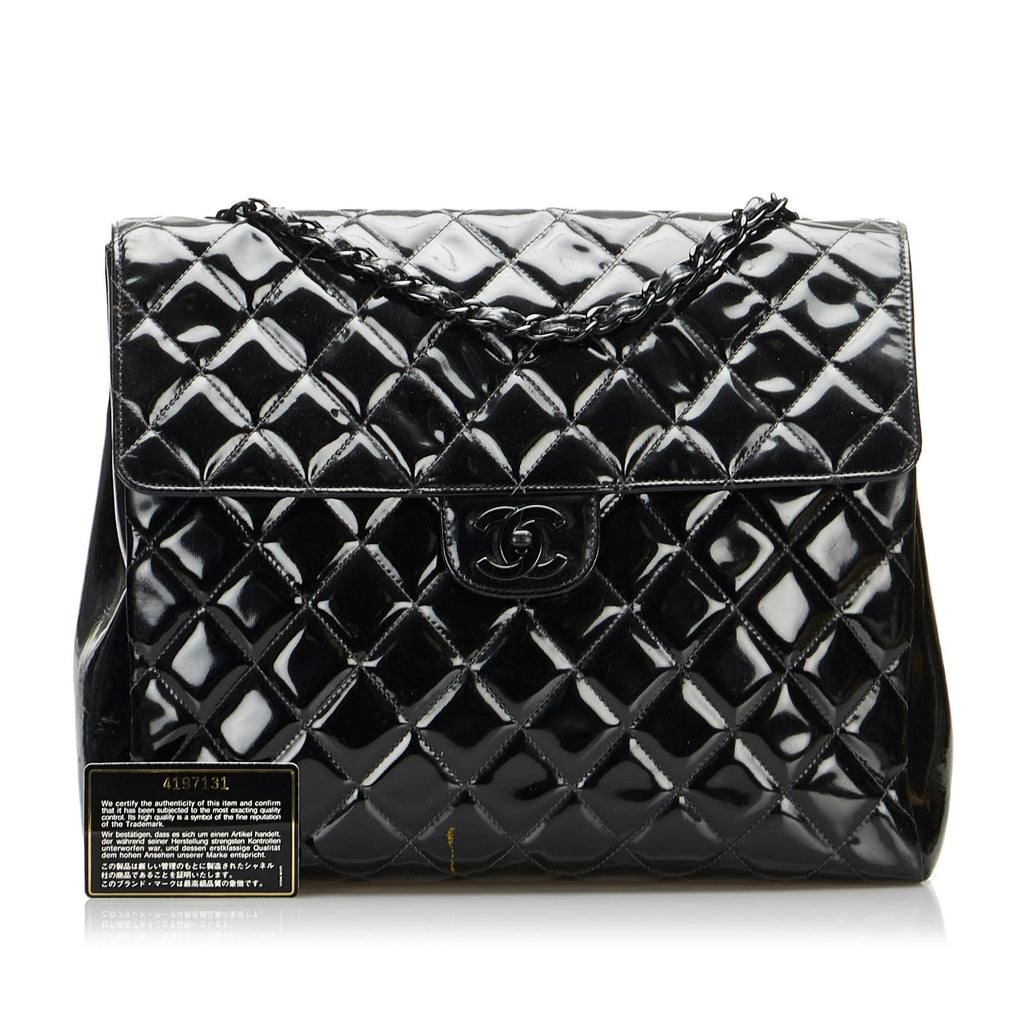 Chanel So Black Matelasse Patent Leather Single Flap Bag (SHG-6IHvZr)