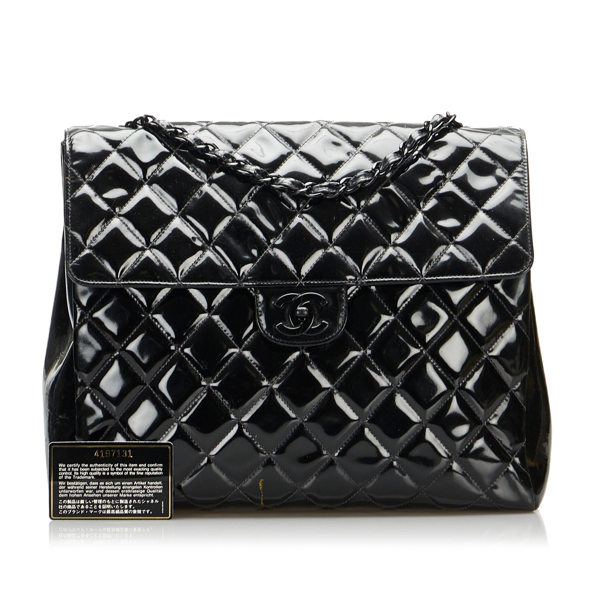 Chanel So Black Matelasse Patent Leather Single Flap Bag (SHG-6IHvZr)