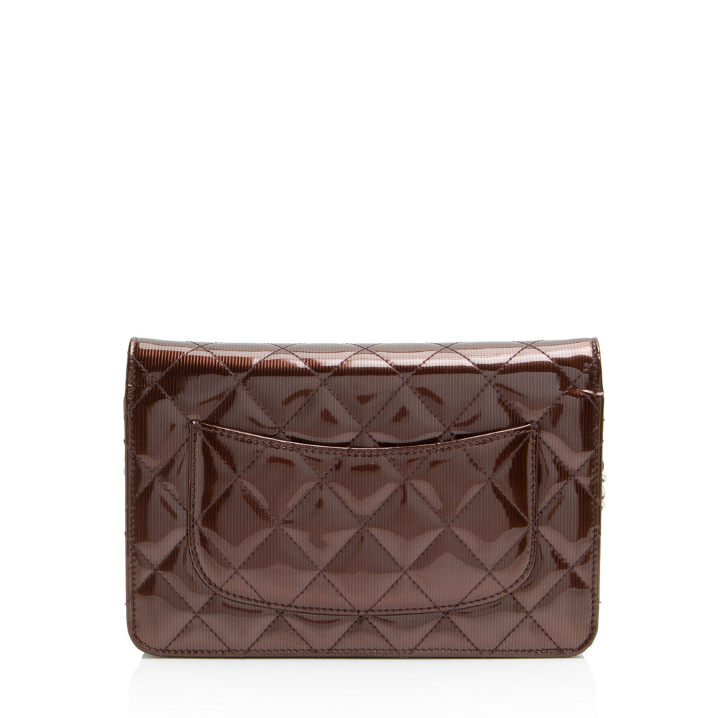 Chanel Striated Patent Leather Classic Wallet on Chain