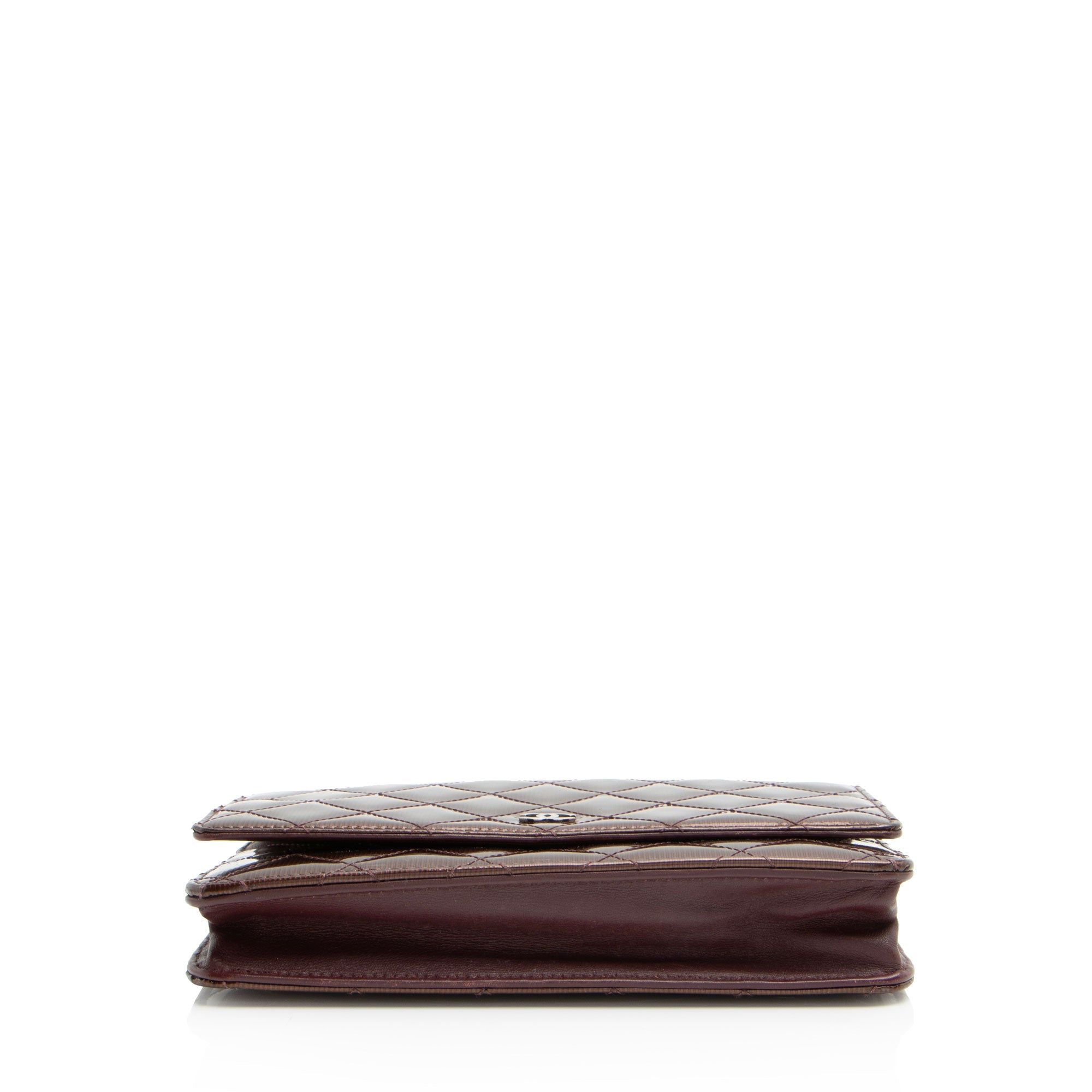 Chanel Striated Patent Leather Classic Wallet on Chain