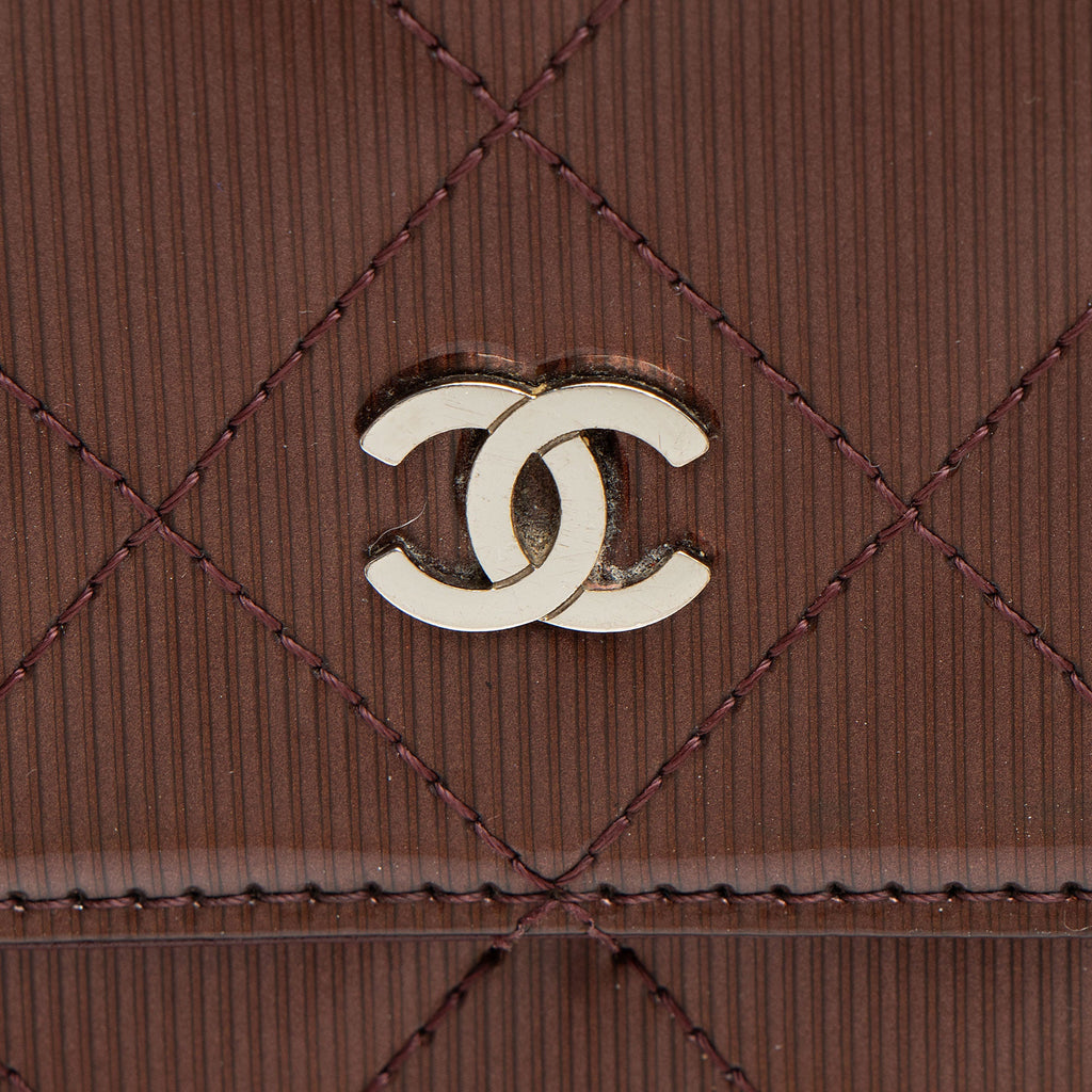 Chanel Striated Patent Leather Classic Wallet on Chain