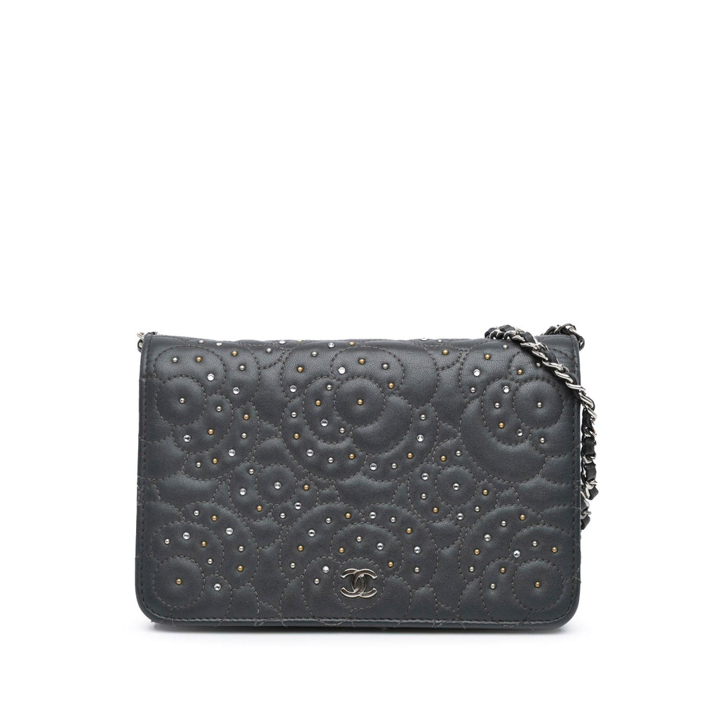 Chanel Studded Lambskin Camellia Wallet On Chain