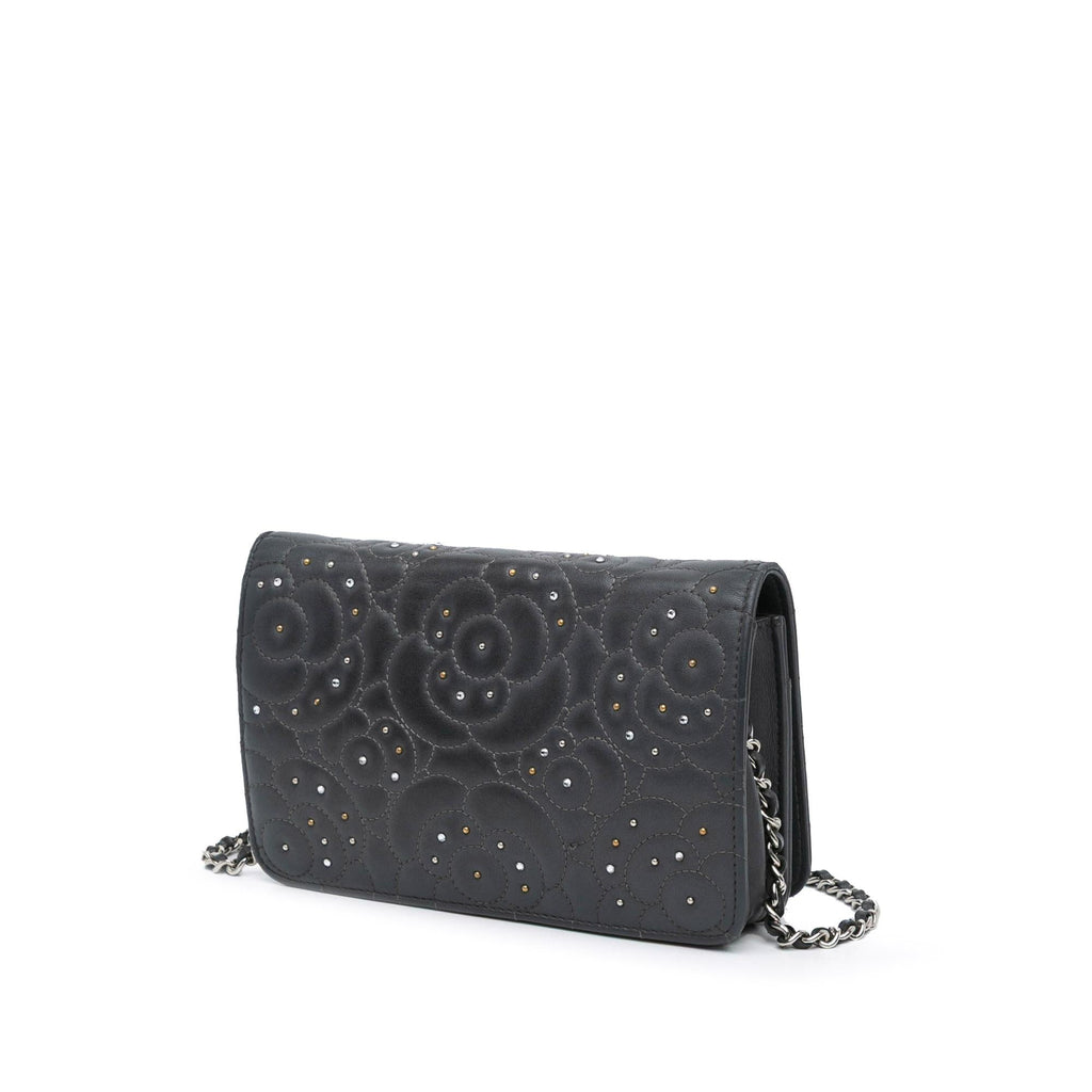 Chanel Studded Lambskin Camellia Wallet On Chain