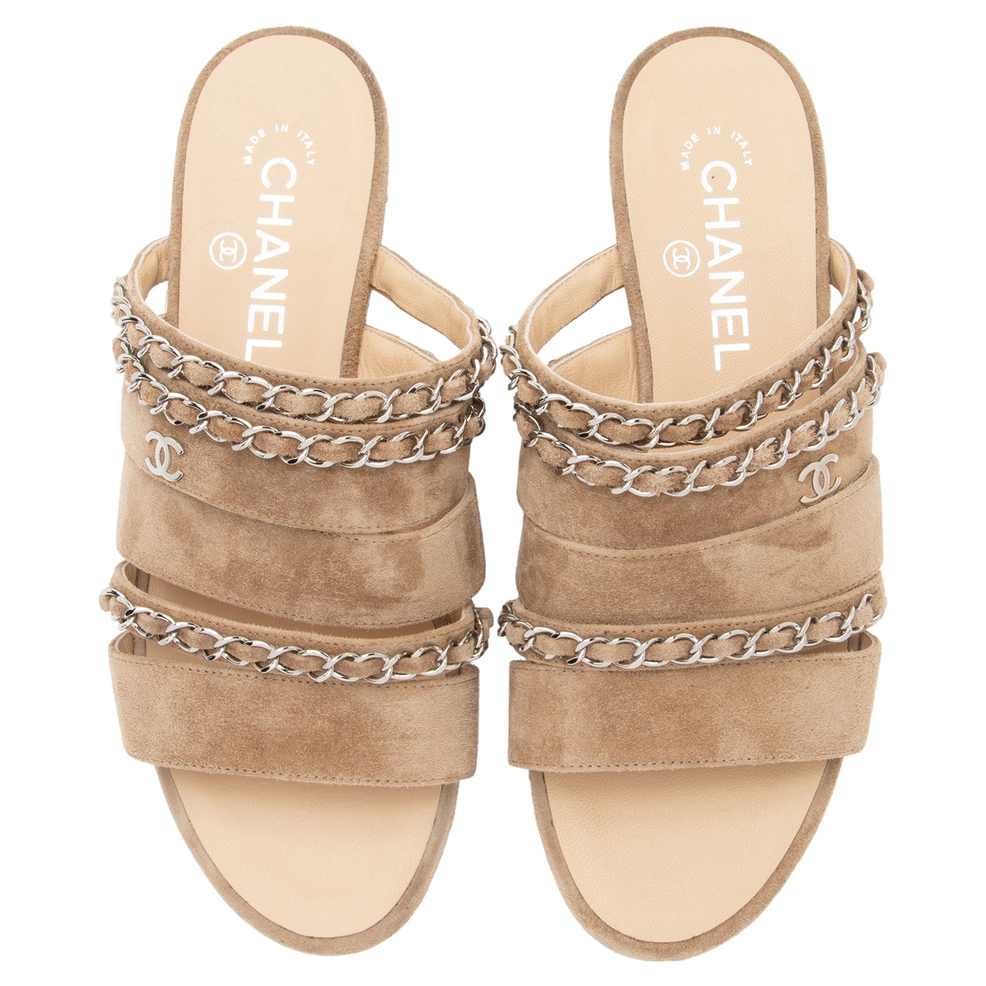 Chanel Suede CC Chain Slide Sandals - Size 7C / 37C (SHF-m1FWC5)