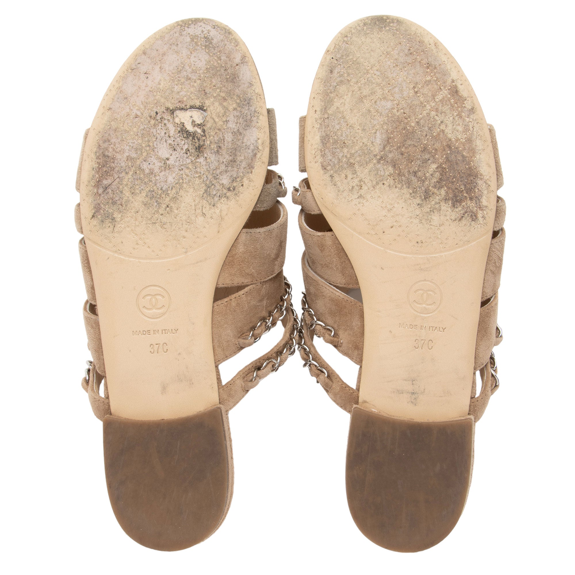 Chanel Suede CC Chain Slide Sandals - Size 7C / 37C (SHF-m1FWC5)