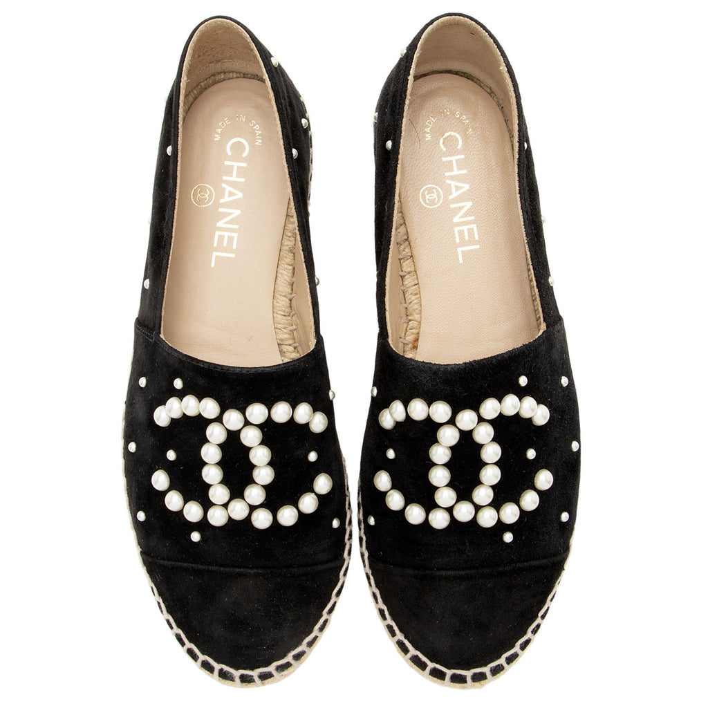 Chanel Suede Pearl CC Espadrilles - Size 8 / 38