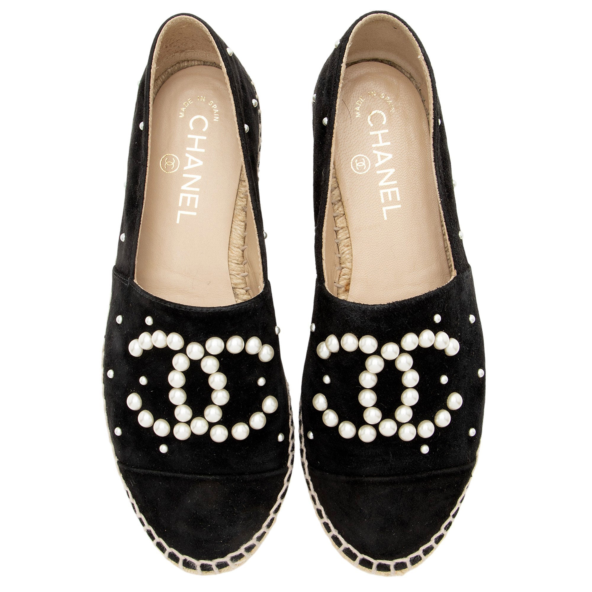 Chanel Suede Pearl CC Espadrilles - Size 8 / 38