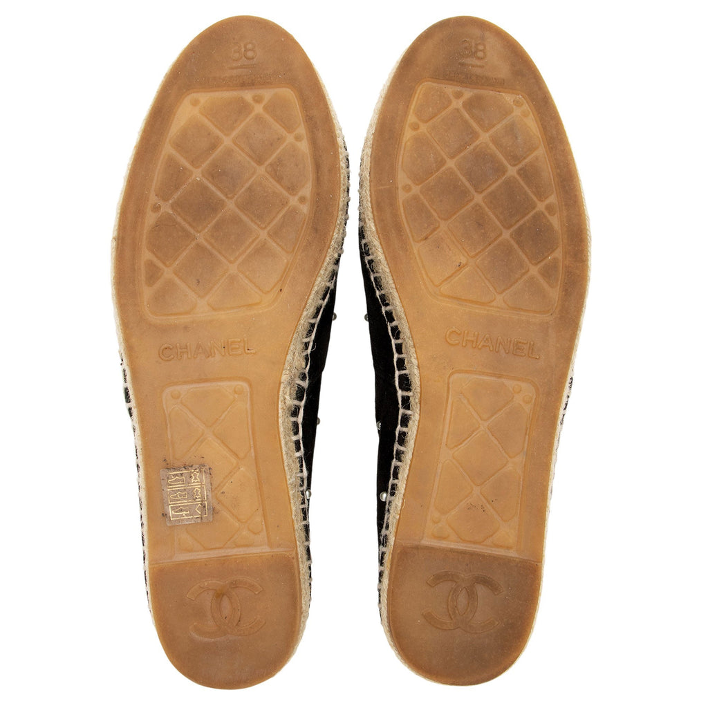 Chanel Suede Pearl CC Espadrilles - Size 8 / 38
