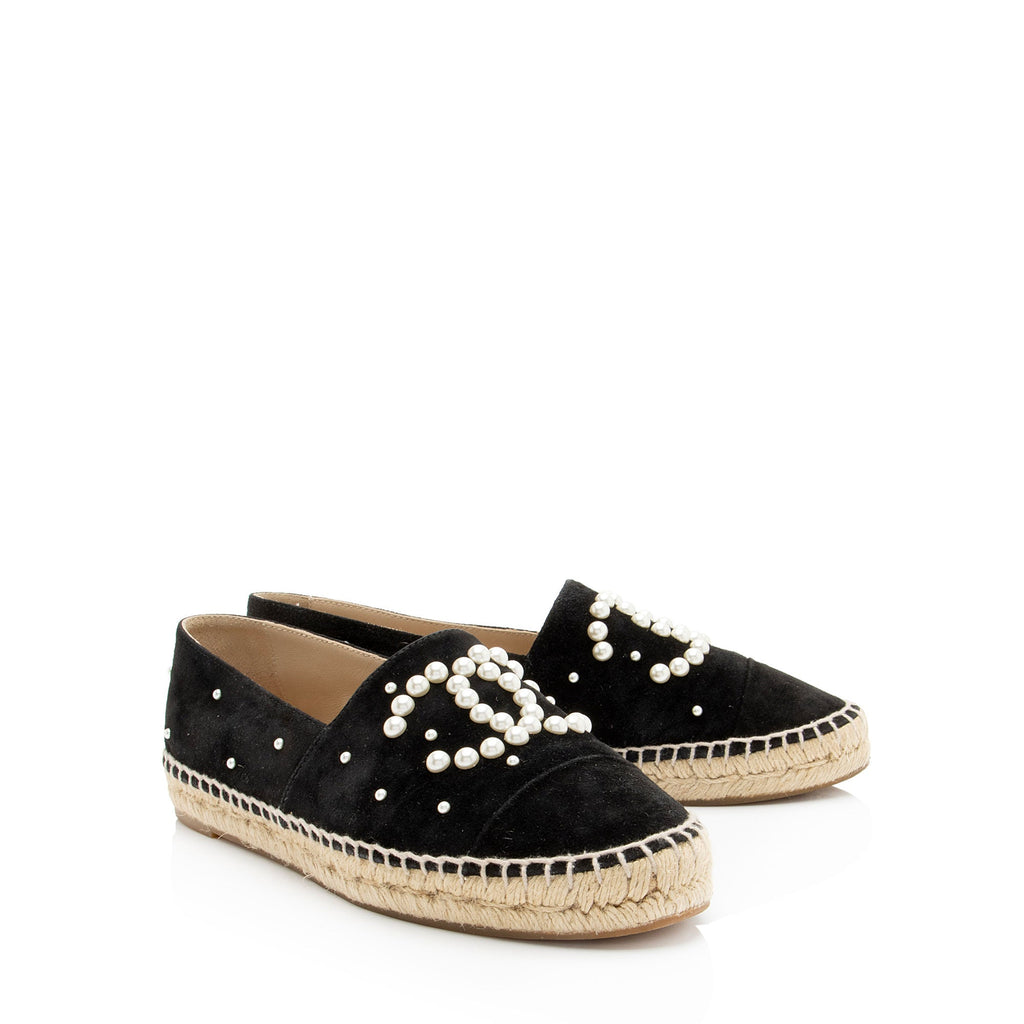 Chanel Suede Pearl CC Espadrilles - Size 8 / 38