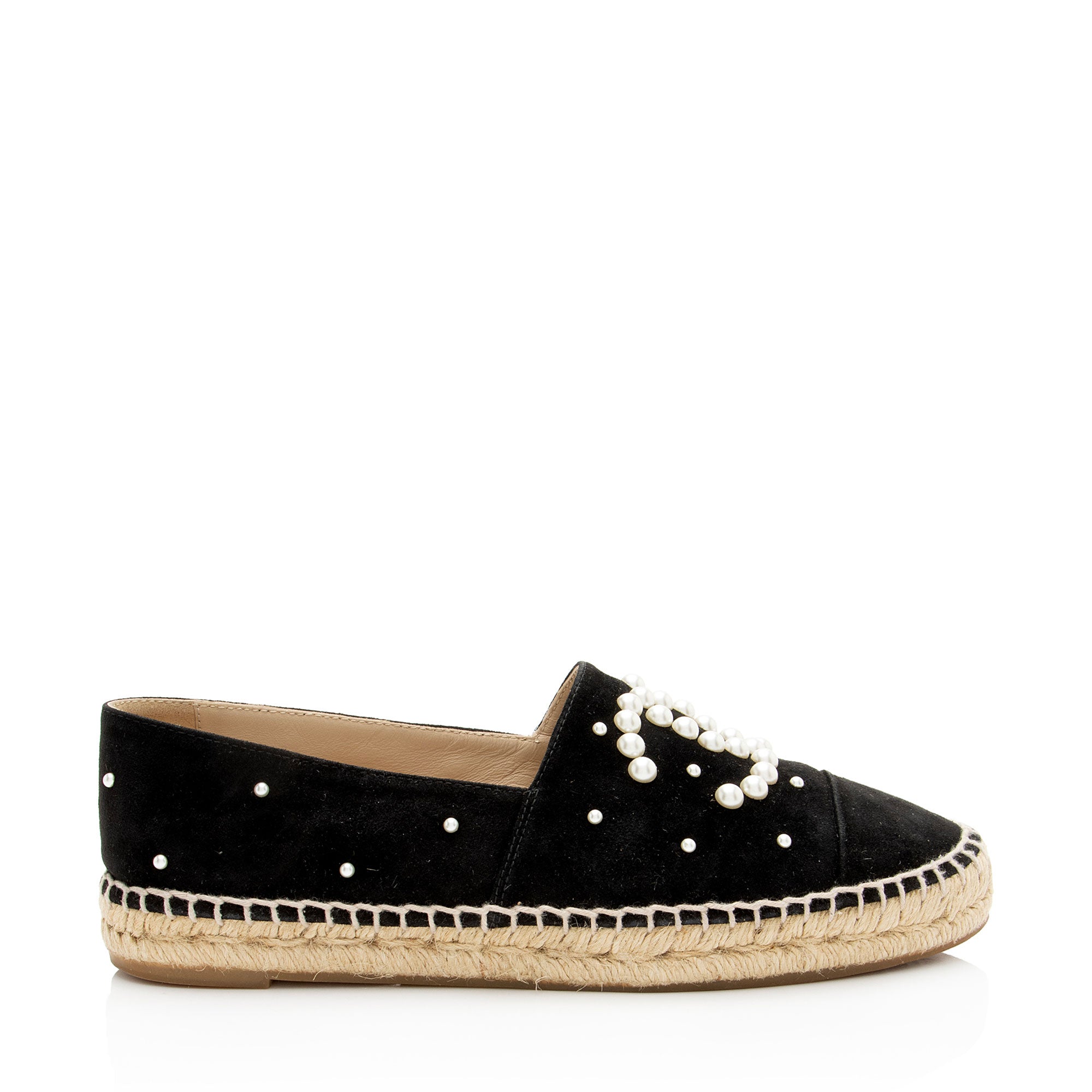 Chanel Suede Pearl CC Espadrilles - Size 8 / 38