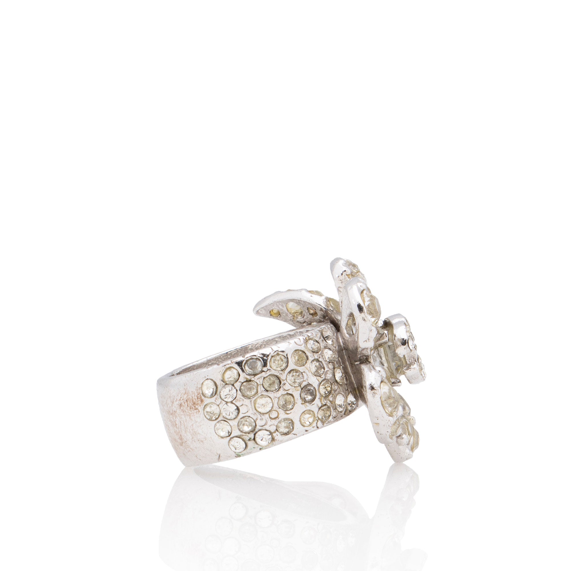 Chanel Swarovski Crystal CC Camellia Ring - Size 7 (SHF-0leEV6)