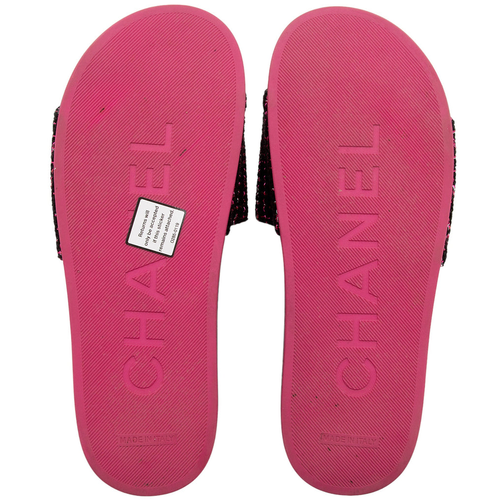 Chanel Tweed And Grosgrain Ribbon Camellia Slide Sandals - Size 8 / 38 (SHF-MS8WJl)