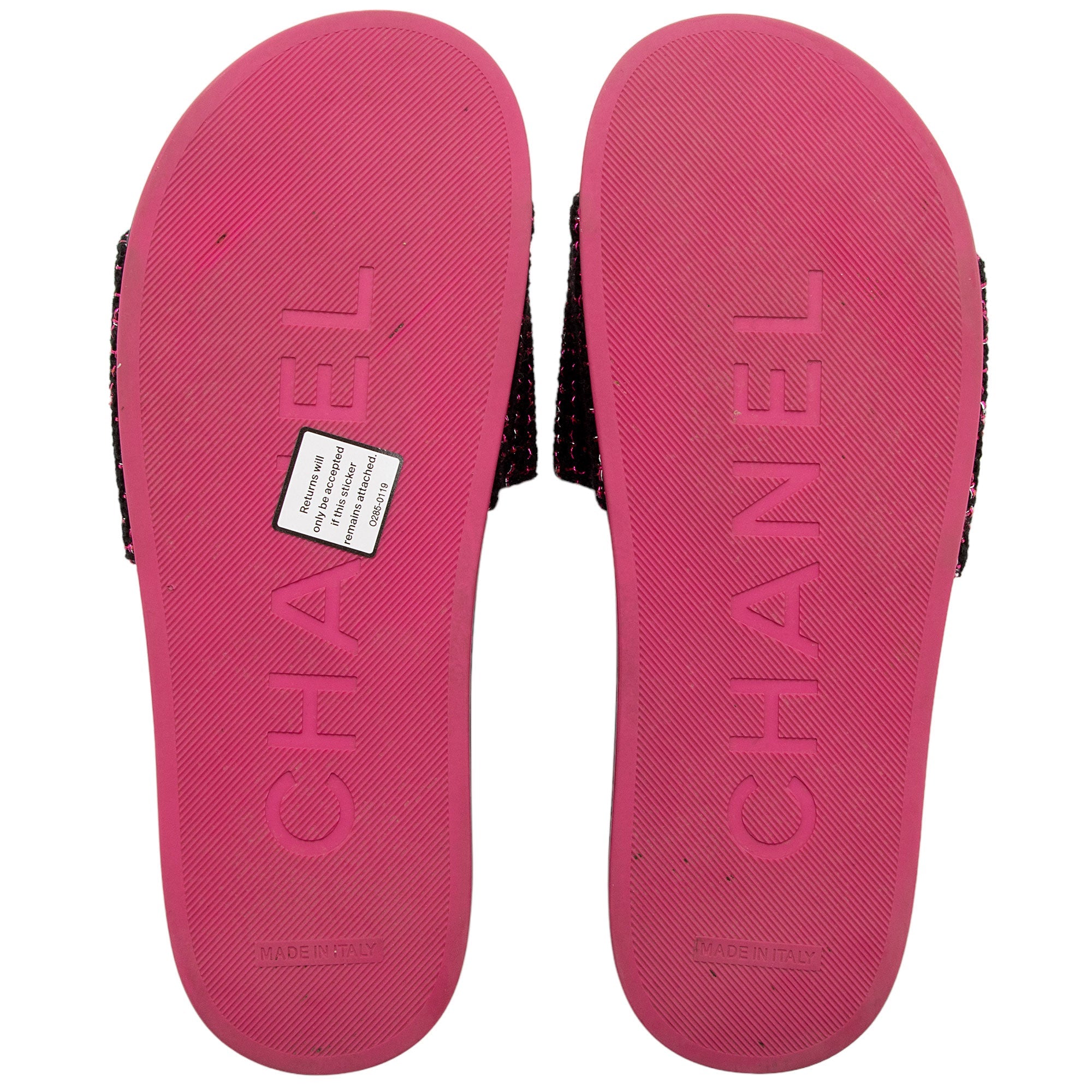 Chanel Tweed And Grosgrain Ribbon Camellia Slide Sandals - Size 8 / 38 (SHF-MS8WJl)