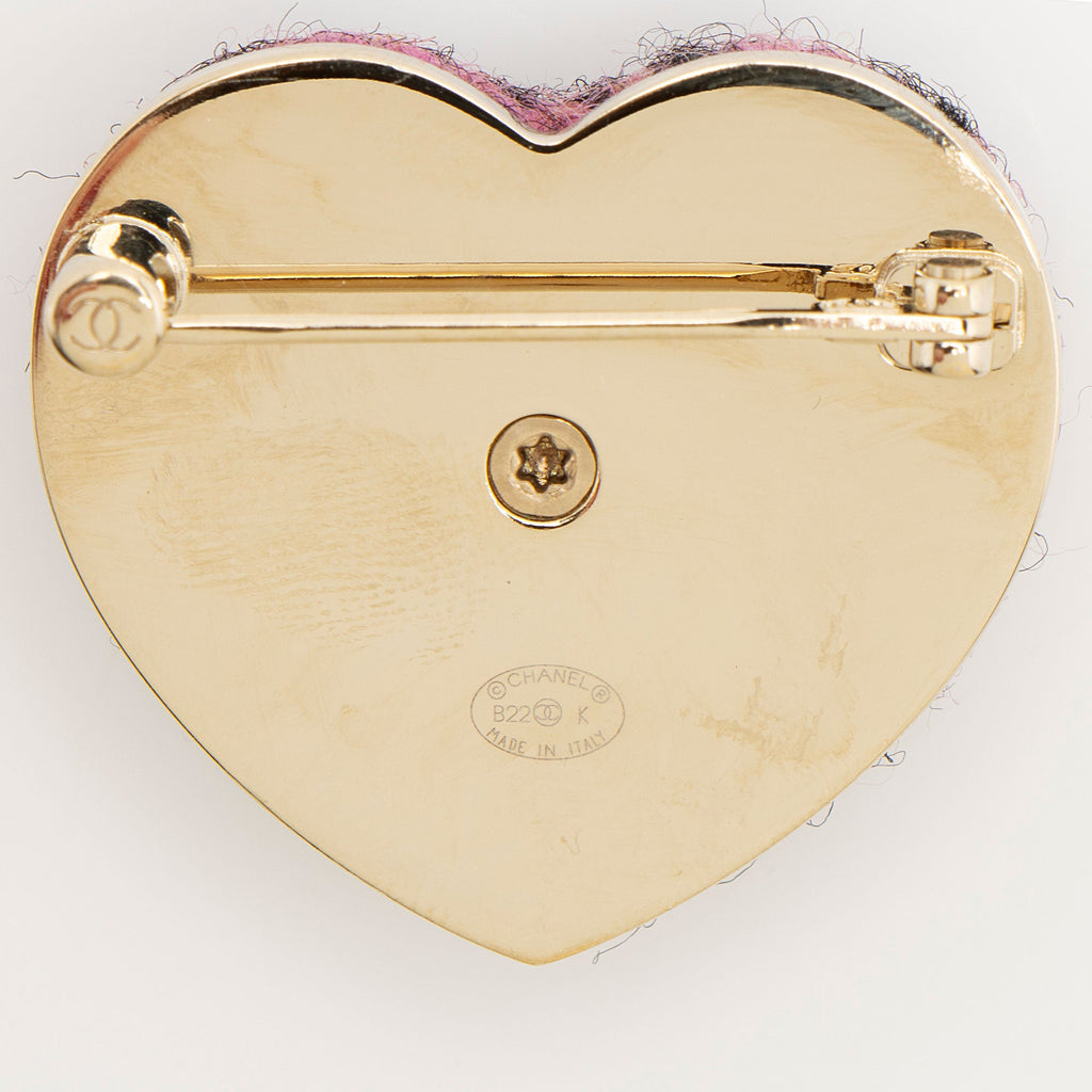 Chanel Tweed CC Heart Brooch