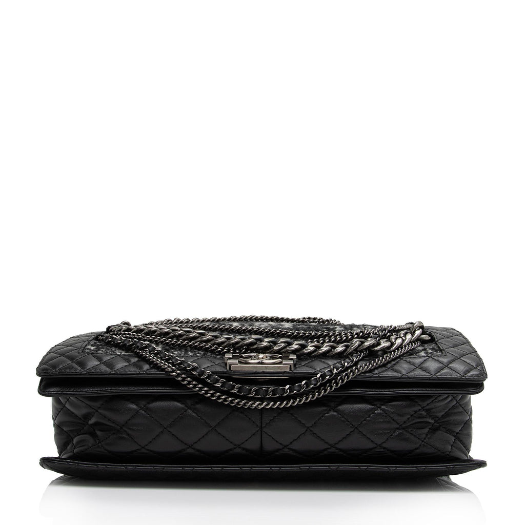 Chanel Tweed Calfskin Paris Dallas Enchained Medium Boy Bag (SHF-JY2dym)