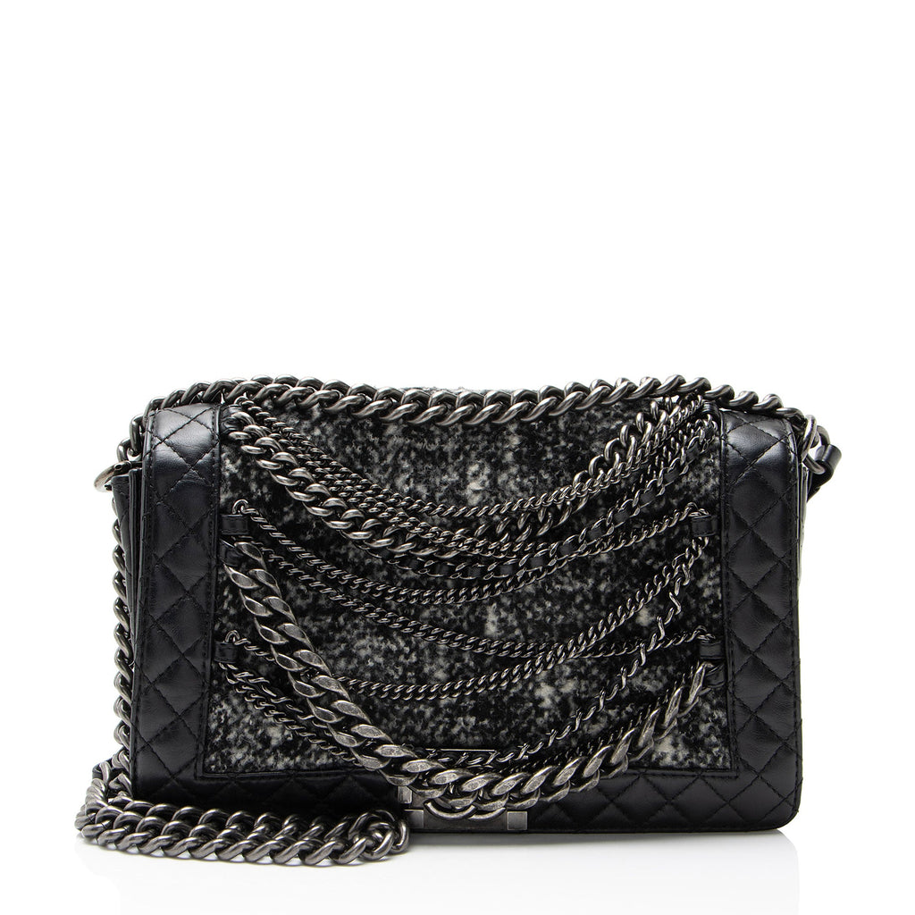 Chanel Tweed Calfskin Paris-Dallas Enchained Old Medium Boy Bag