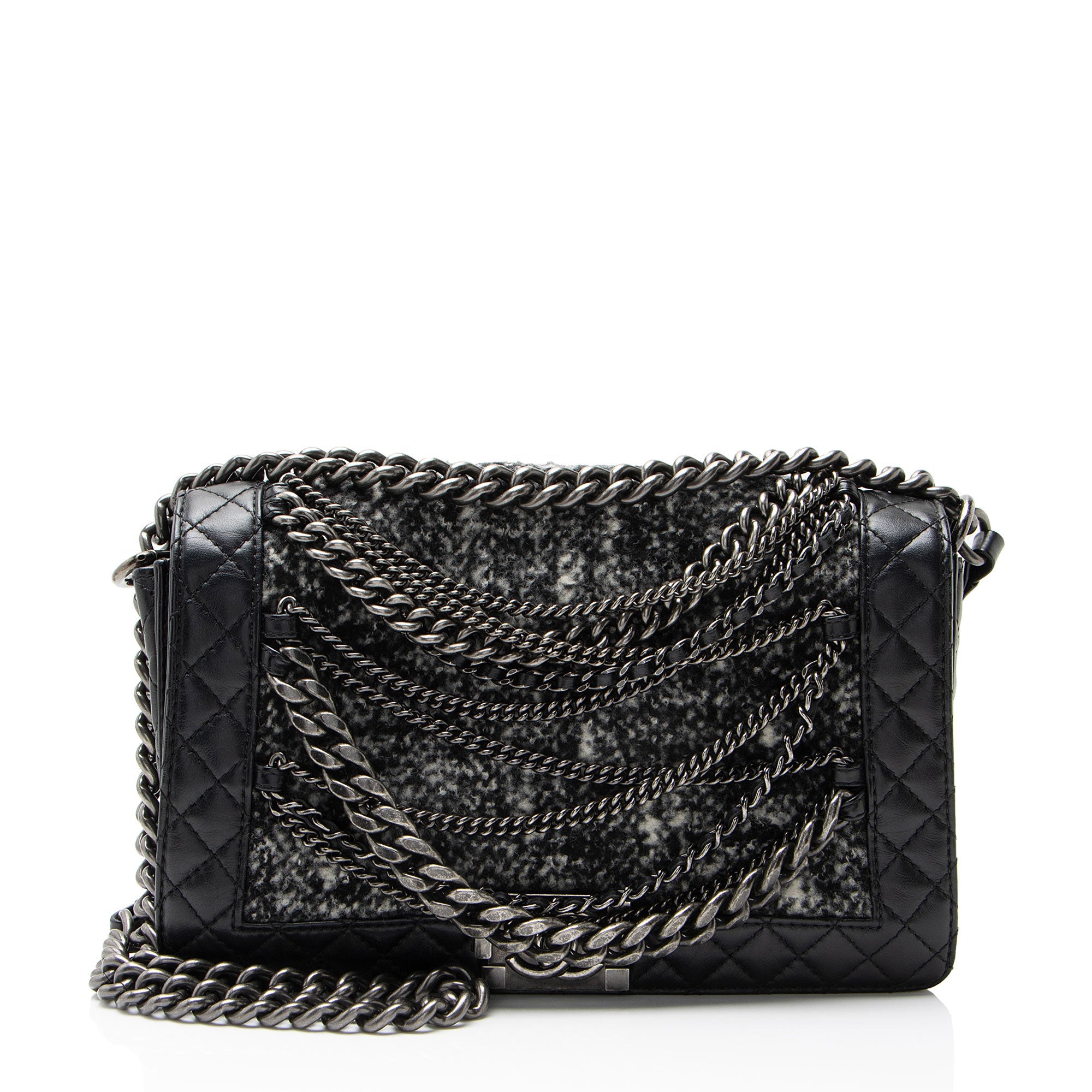 Chanel Tweed Calfskin Paris-Dallas Enchained Old Medium Boy Bag