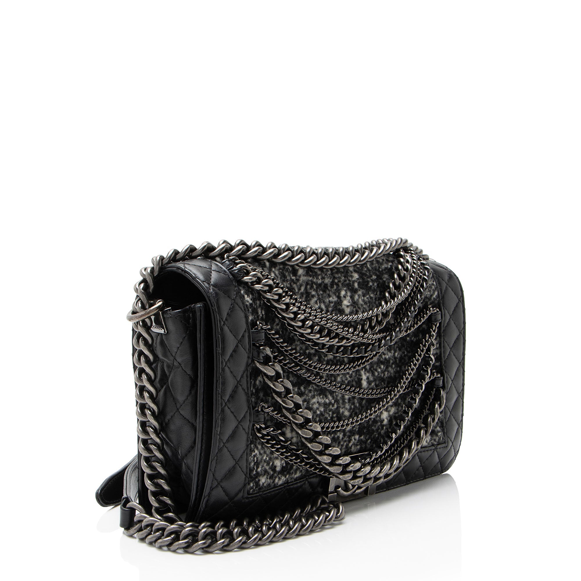 Chanel Tweed Calfskin Paris-Dallas Enchained Old Medium Boy Bag