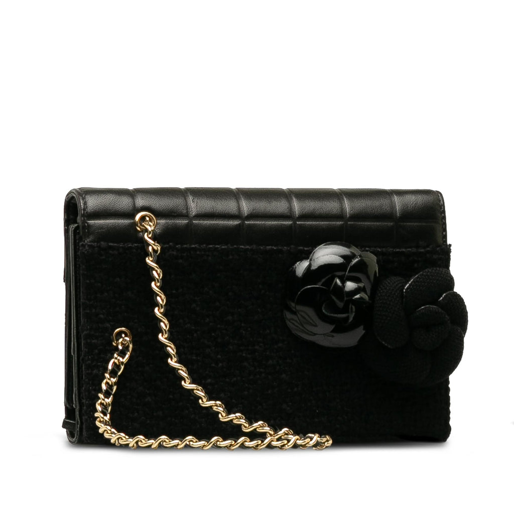 Chanel Tweed Chocolate Bar Camellia Clutch (SHG-6UFZfw)