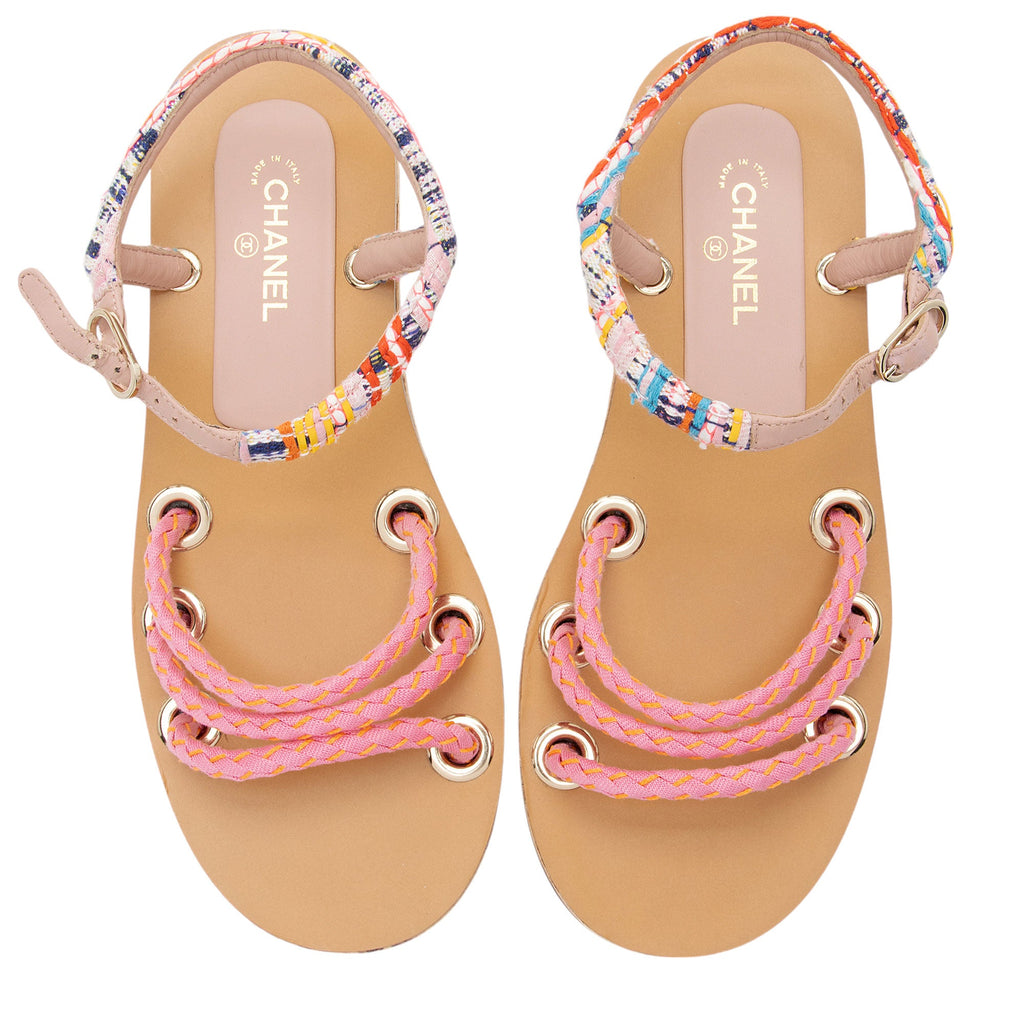 Chanel Tweed Braided Sandals - Size 8.5 / 38.5 (SHF-XCc1iz)