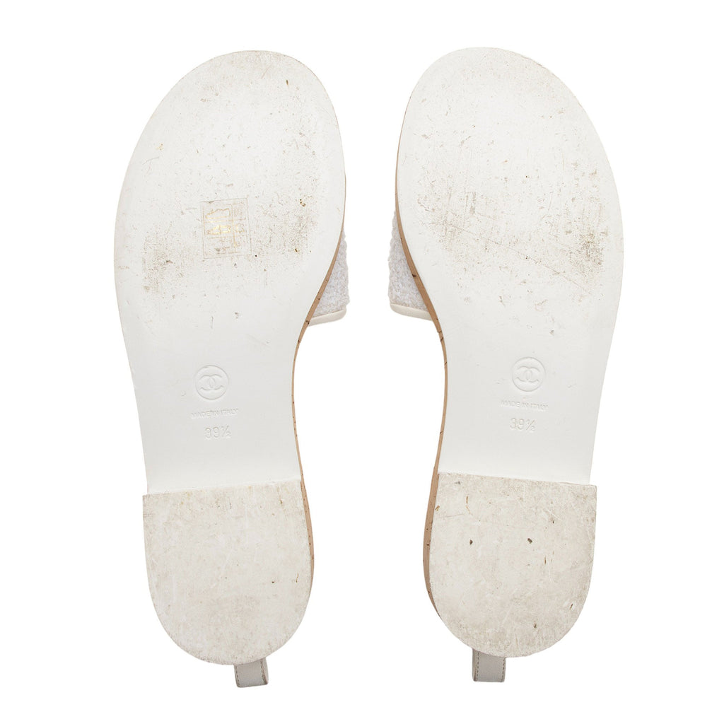 Chanel Tweed Cork CC Chain Slide Sandals - Size 9.5 / 39.5 (SHF-76Whqj)