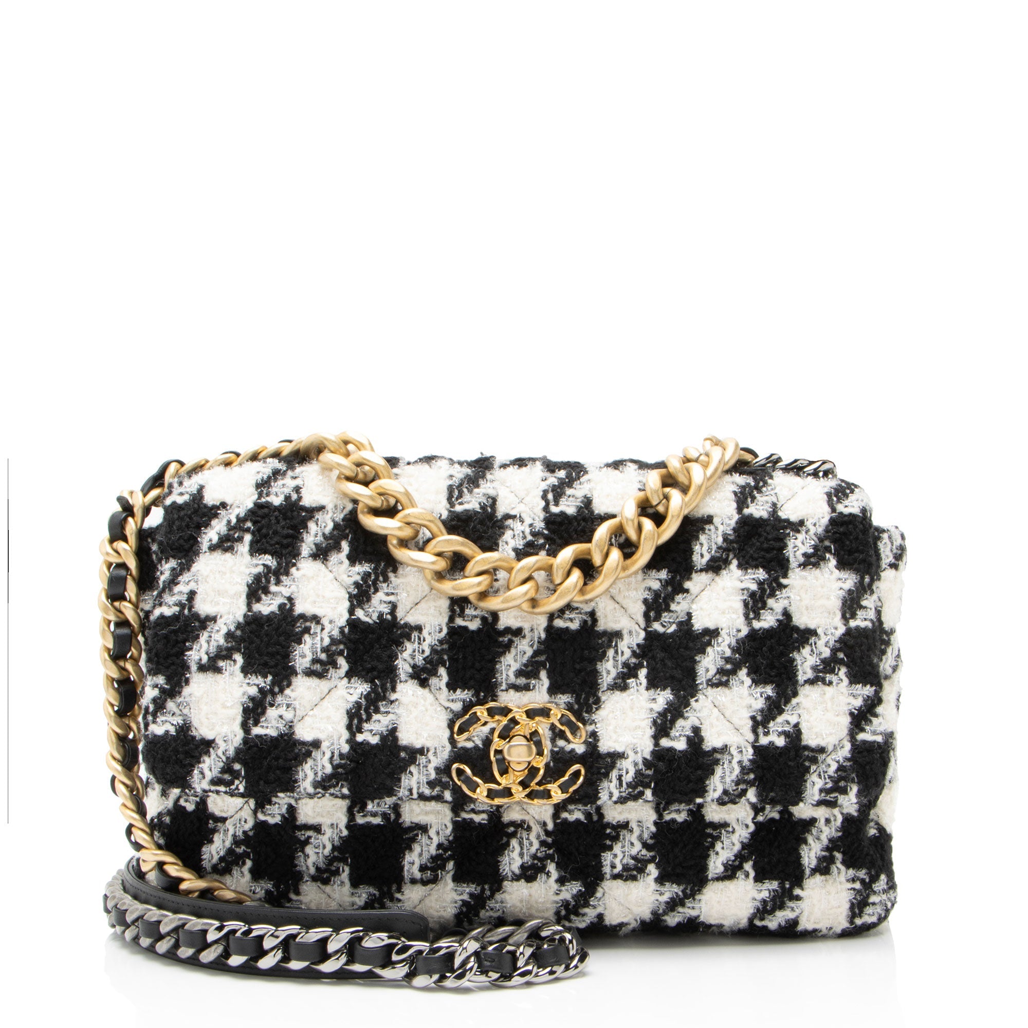 Chanel Tweed Houndstooth 19 Large Flap Shoulder Bag