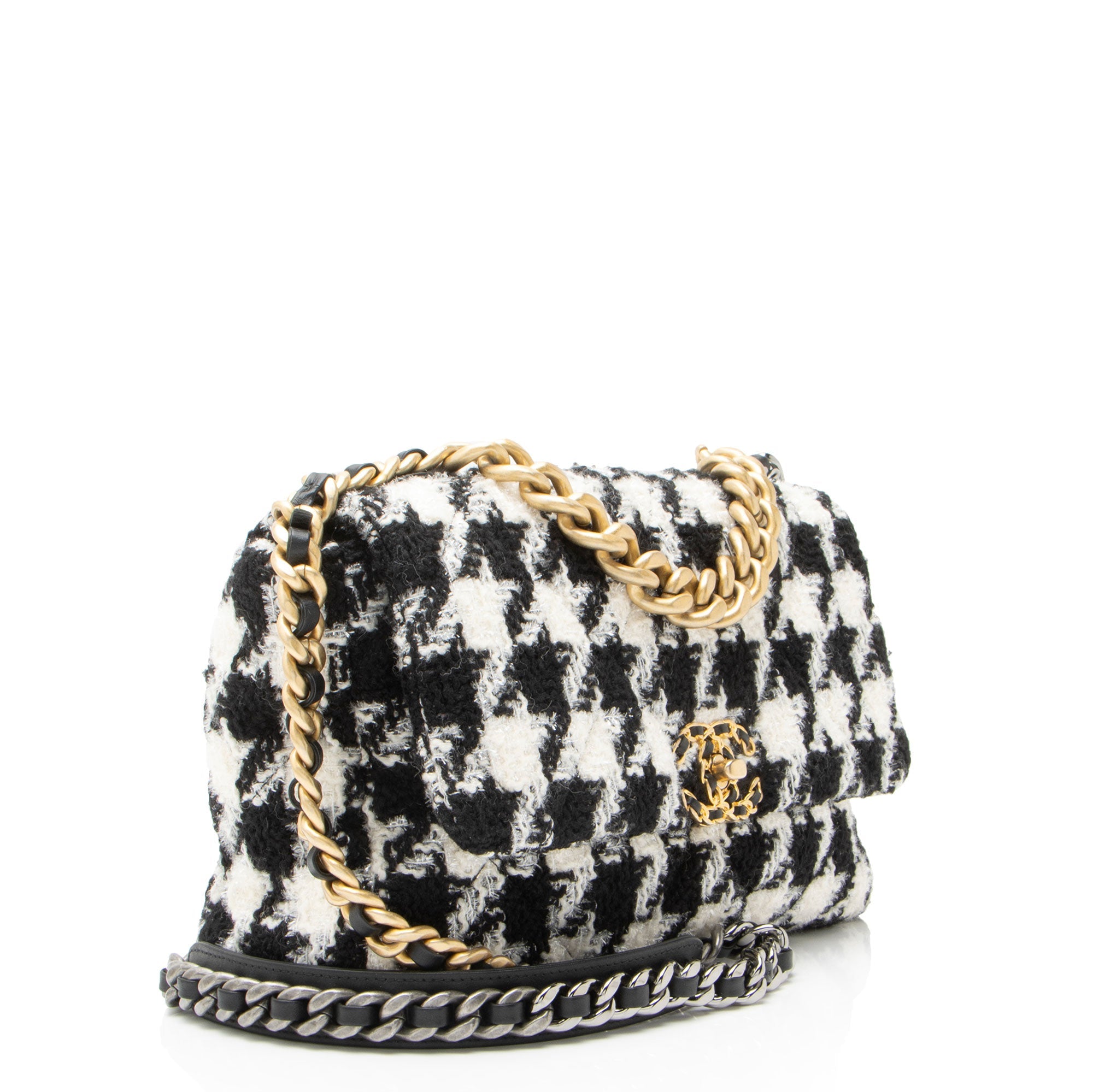 Chanel Tweed Houndstooth 19 Large Flap Shoulder Bag