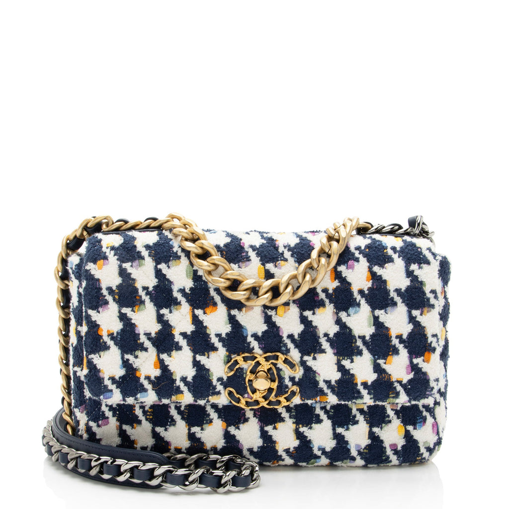 Chanel Tweed Houndstooth 19 Medium Flap Shoulder Bag