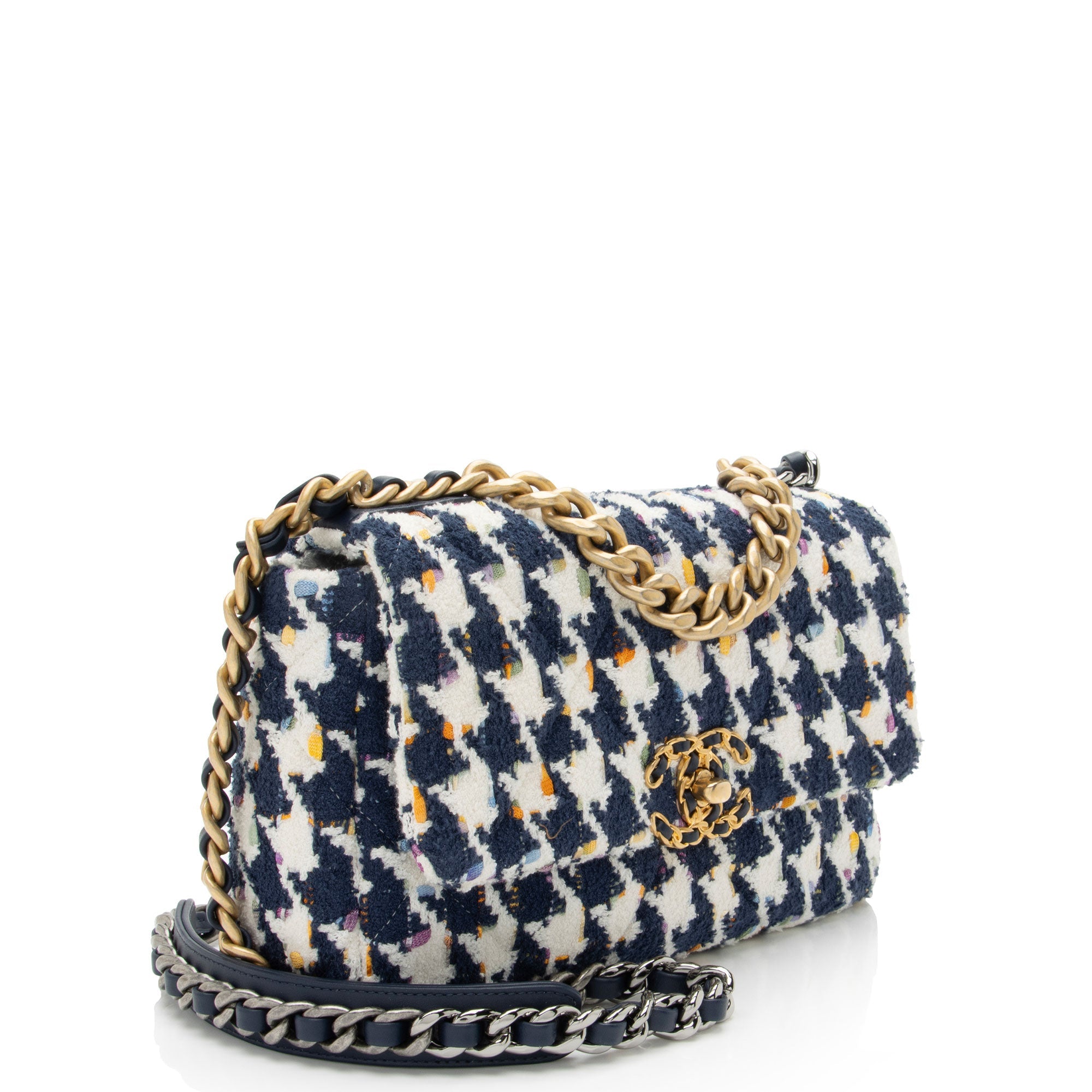 Chanel Tweed Houndstooth 19 Medium Flap Shoulder Bag
