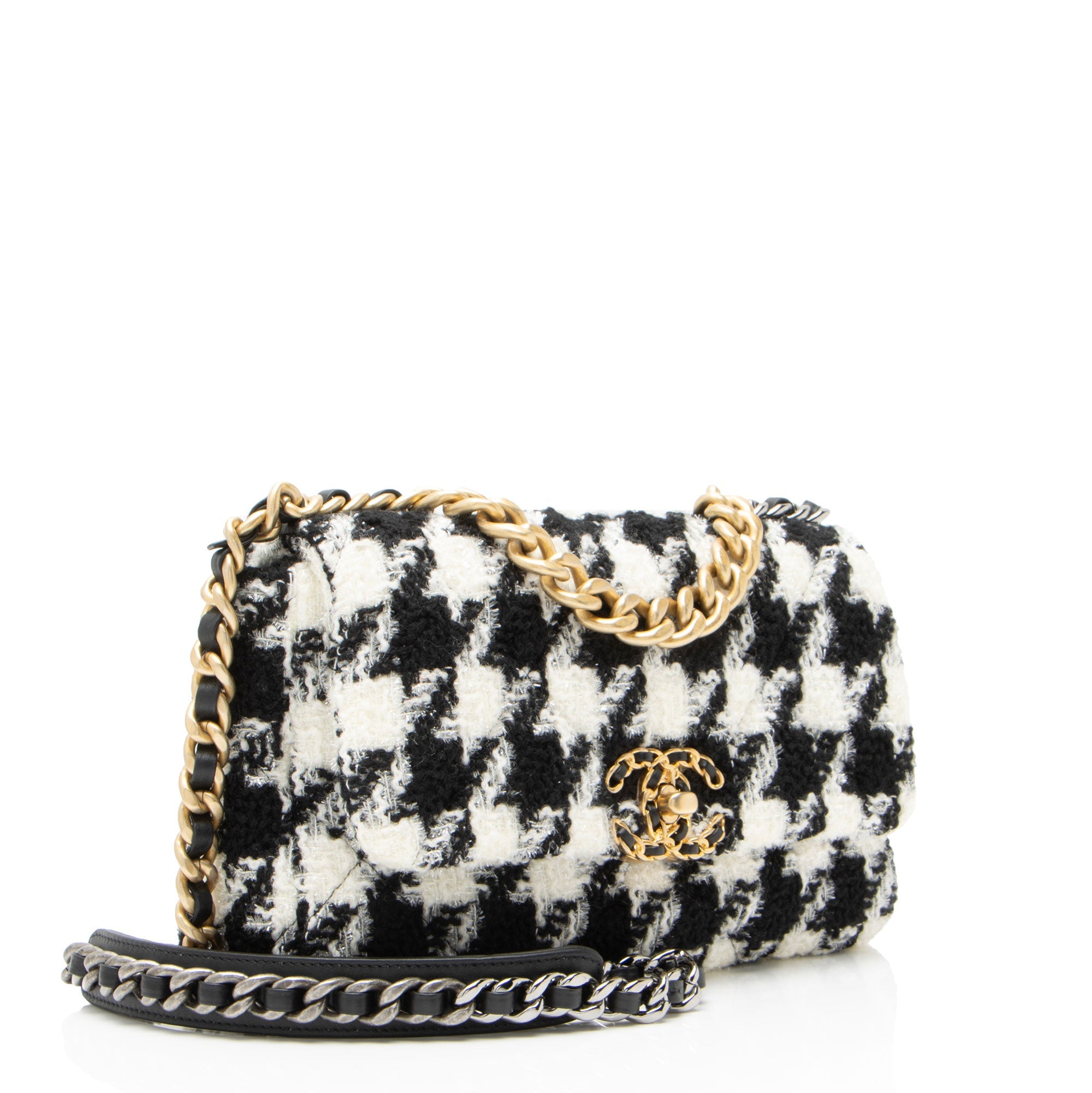 Chanel Tweed Houndstooth 19 Medium Flap Shoulder Bag