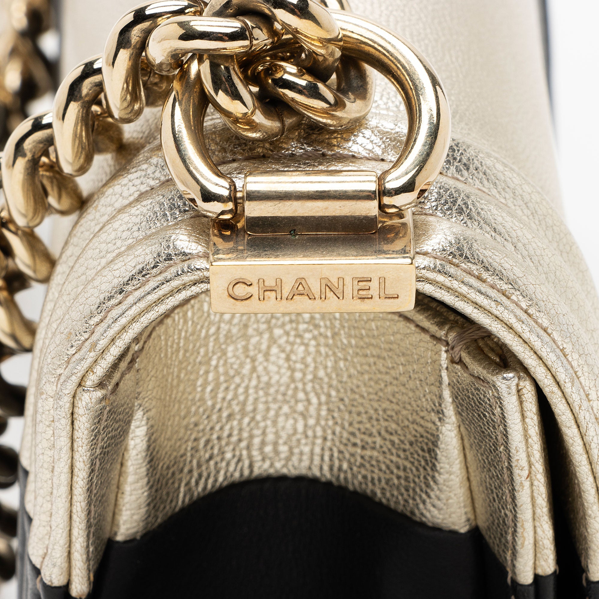 Chanel Two Tone Calfskin Goatskin Small Boy Bag