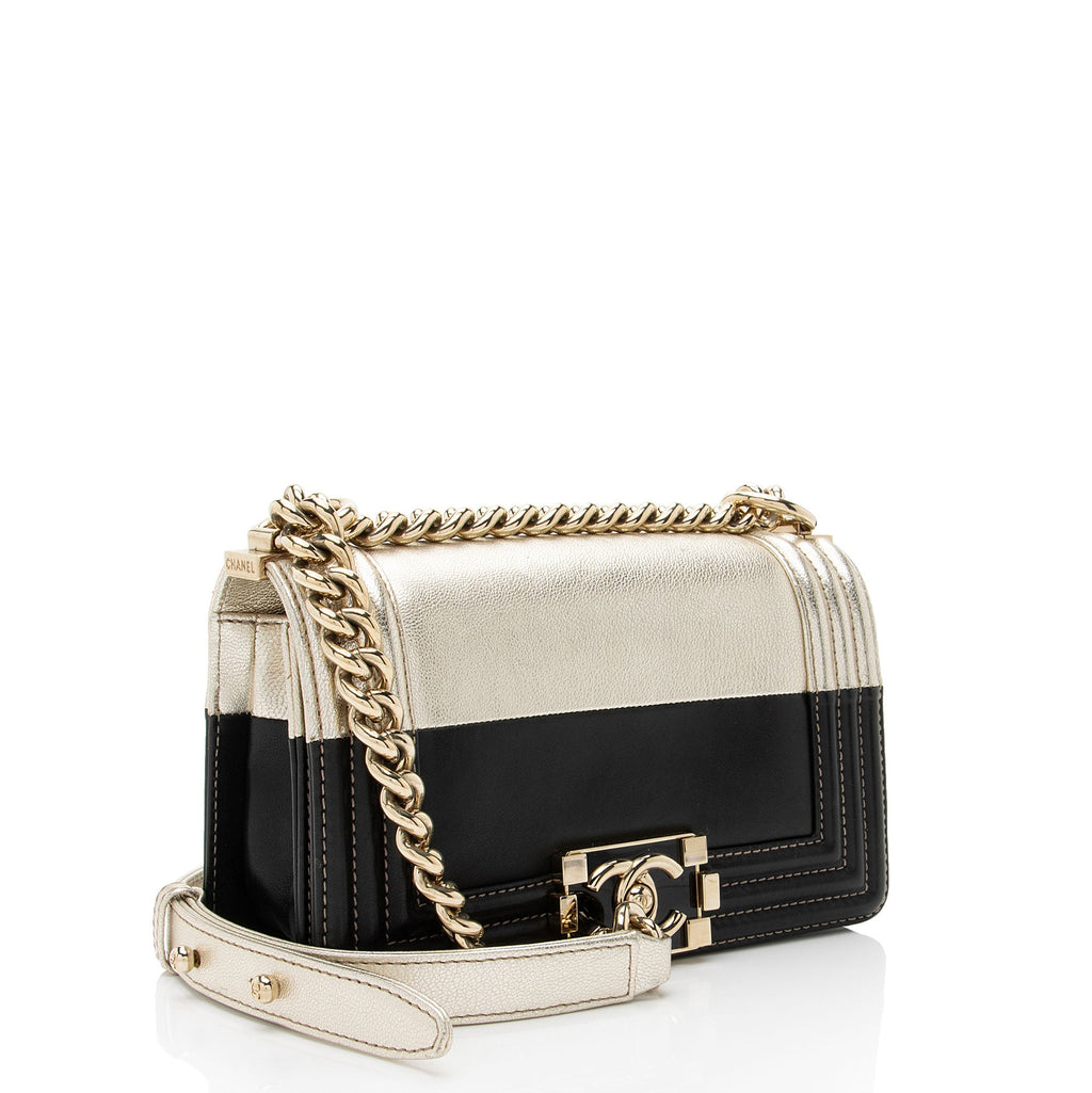 Chanel Two Tone Calfskin Goatskin Small Boy Bag