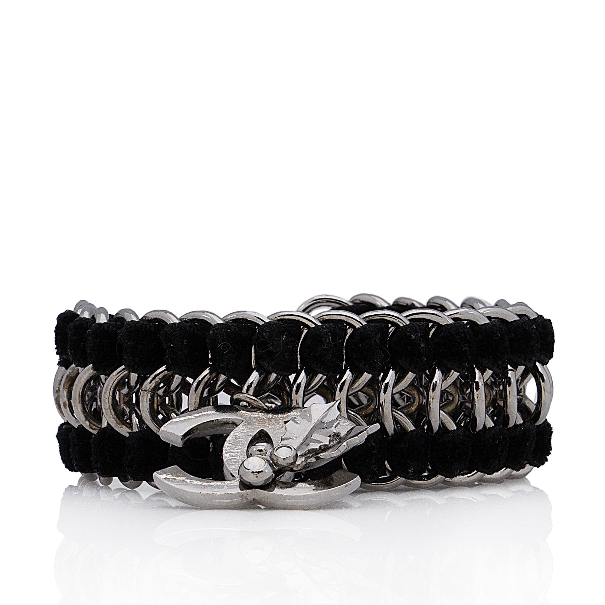 Chanel Velvet Crystal Holly CC Chain Bracelet (SHF-I4zQDX)