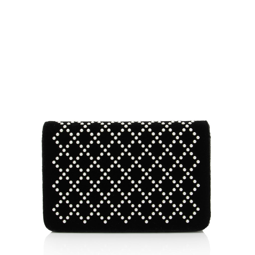 Chanel Velvet Pearl Embellished Wallet on Chain (SHF-aGIZaD)