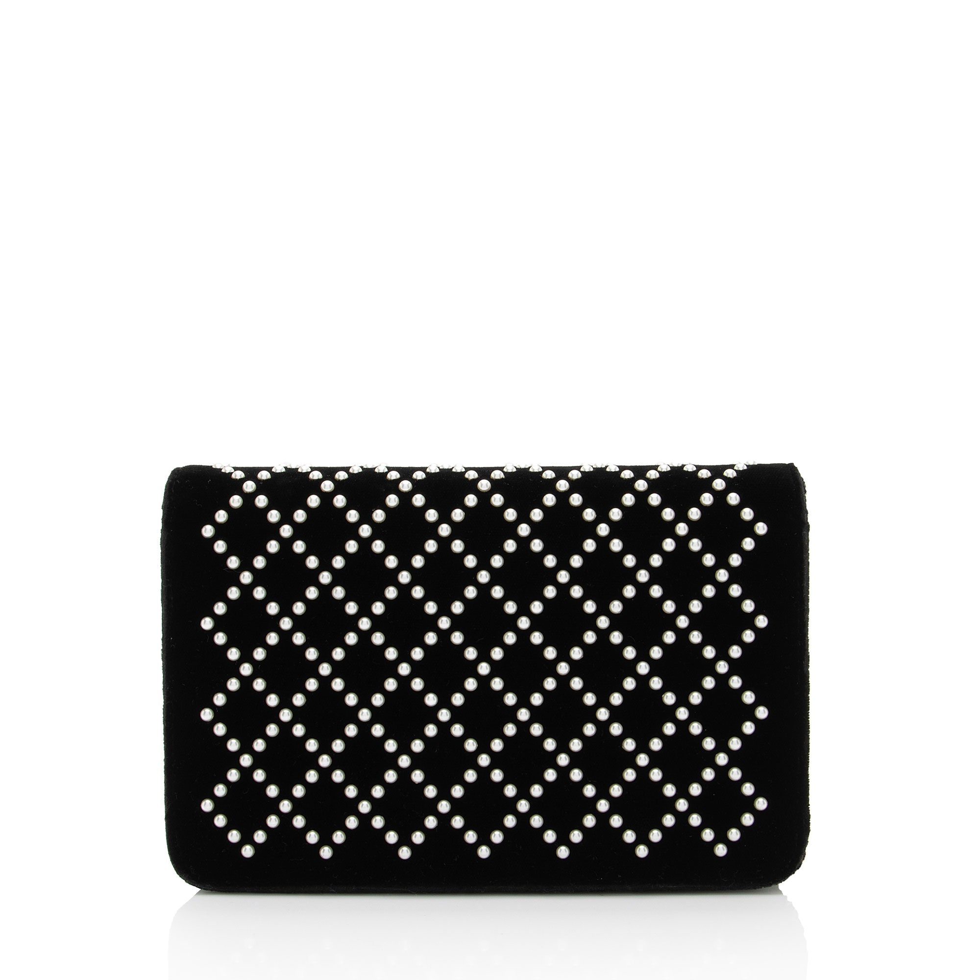Chanel Velvet Pearl Embellished Wallet on Chain (SHF-aGIZaD)