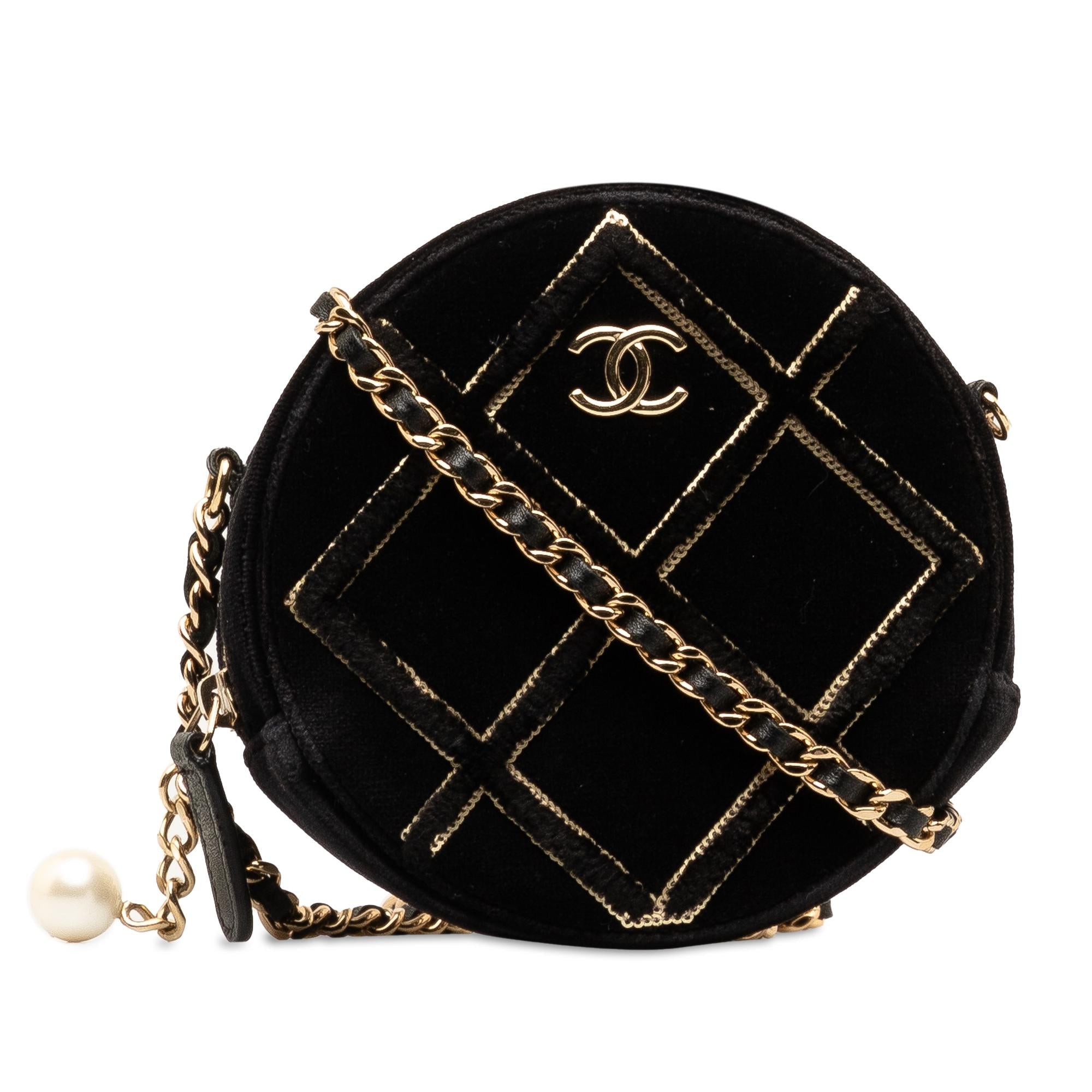 Chanel Velvet Pearl Sequin Round Crossbody