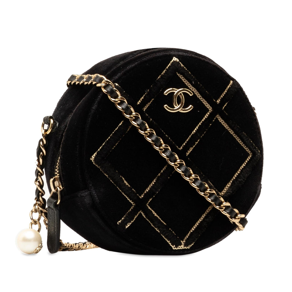 Chanel Velvet Pearl Sequin Round Crossbody