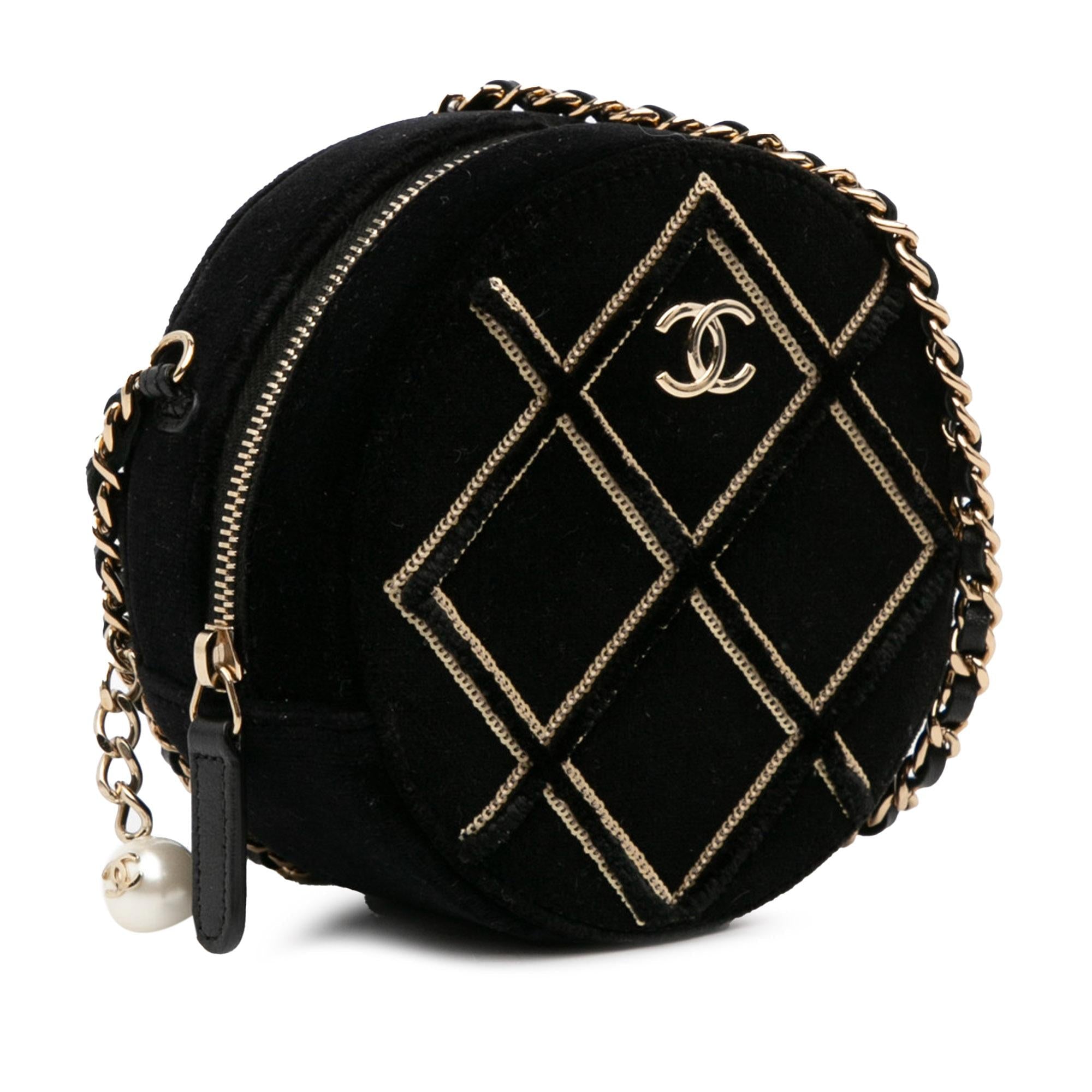 Chanel Velvet Pearl Sequin Round Crossbody