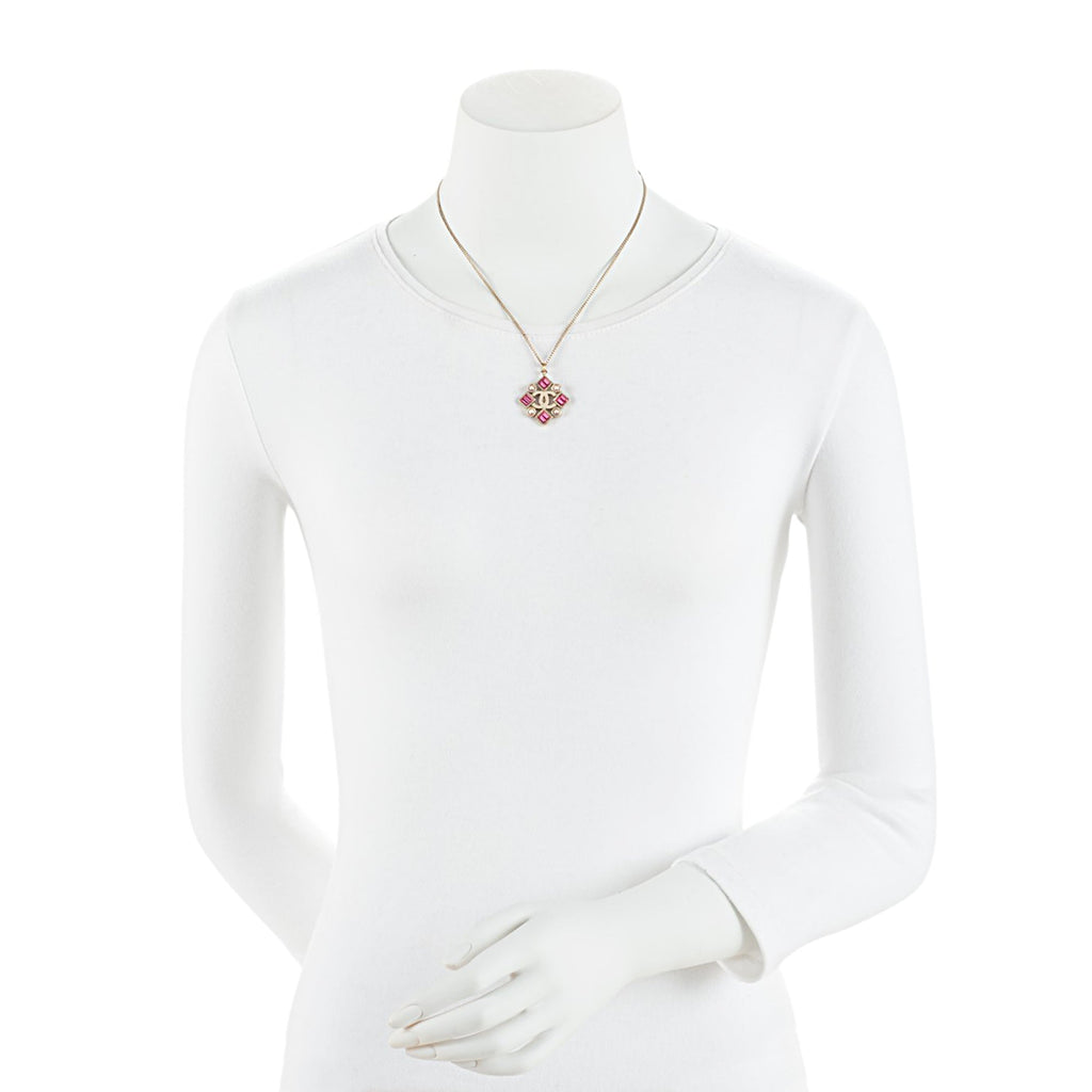Chanel Vintage Crystal CC Geometric Necklace