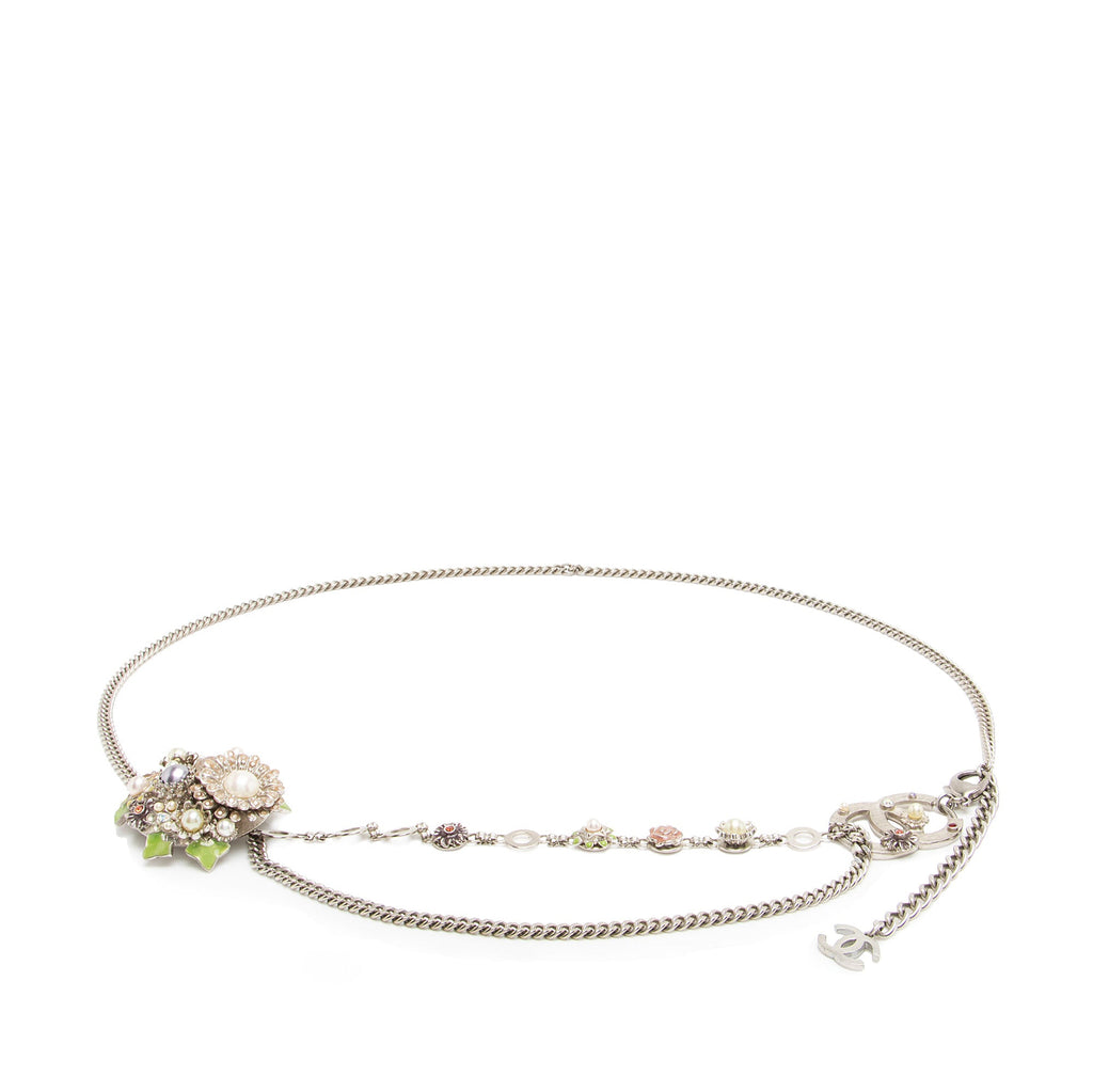 Chanel Vintage Crystal Pearl Chain Flower Belt