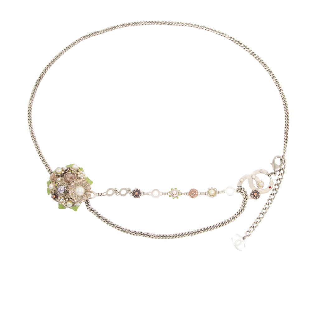 Chanel Vintage Crystal Pearl Chain Flower Belt
