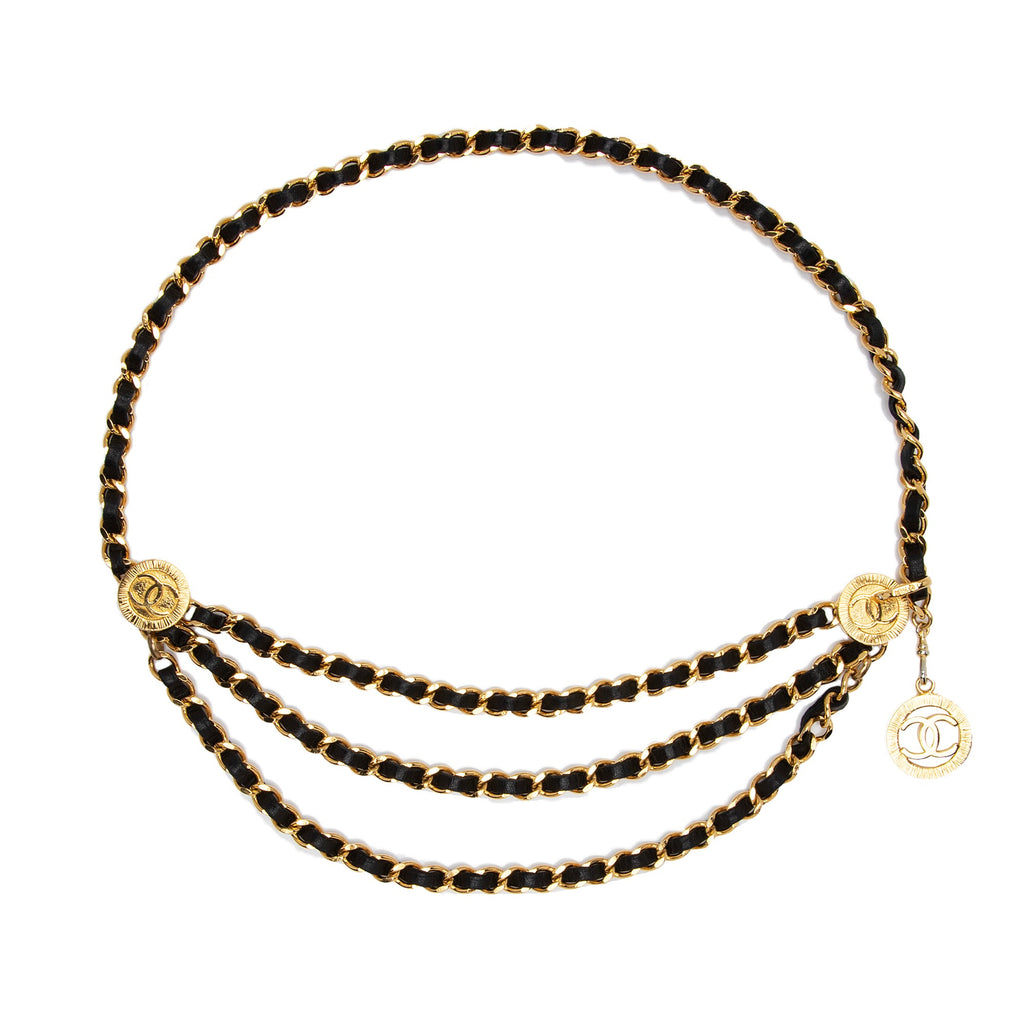 Chanel Vintage Lambskin CC Medallion Triple Chain Belt - Size 30 / 75 (SHF-NEknq0)