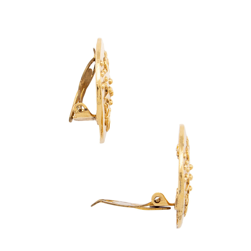 Chanel Vintage Logo Coin Clip On Earrings