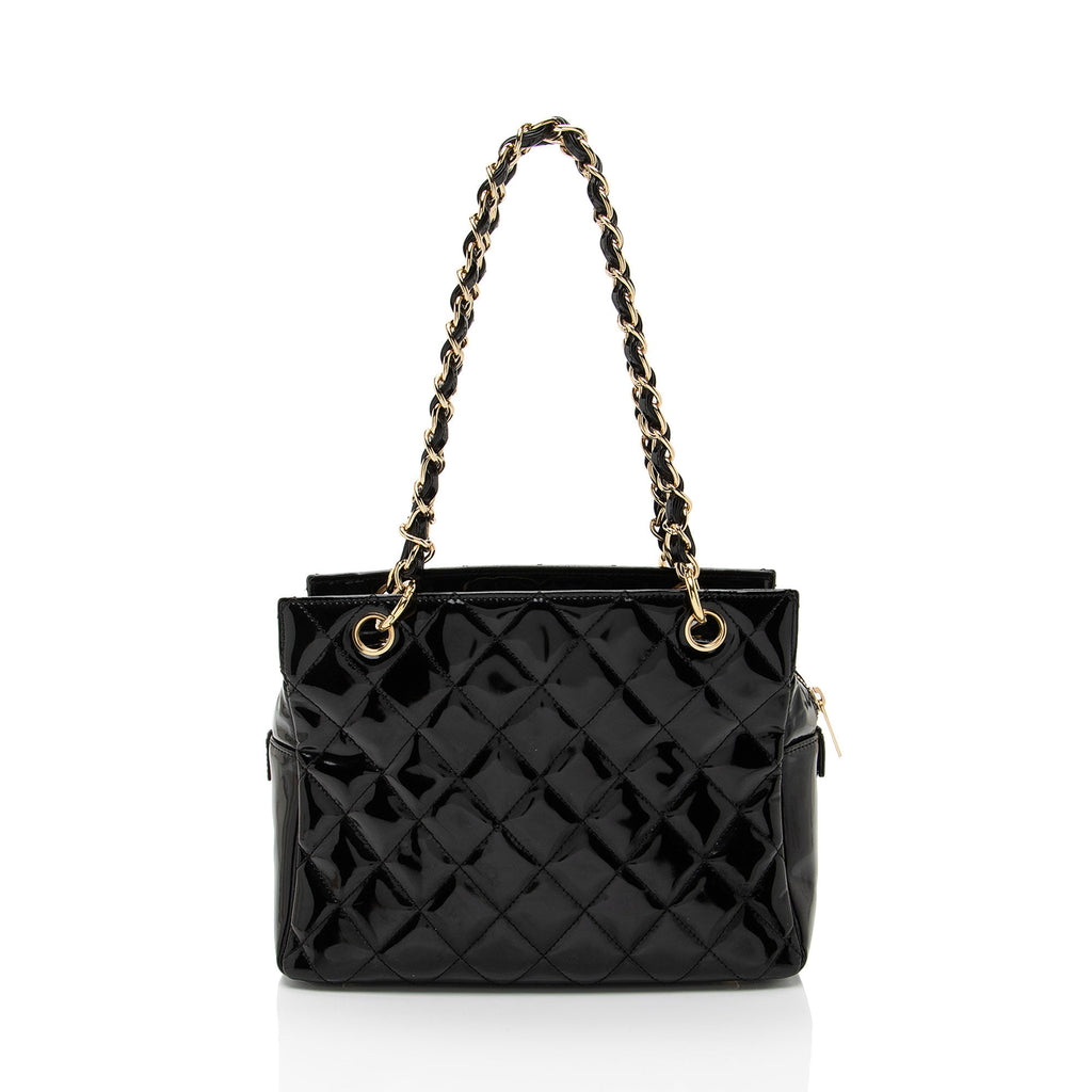 Chanel Vintage Patent Leather Timeless CC Petite Tote