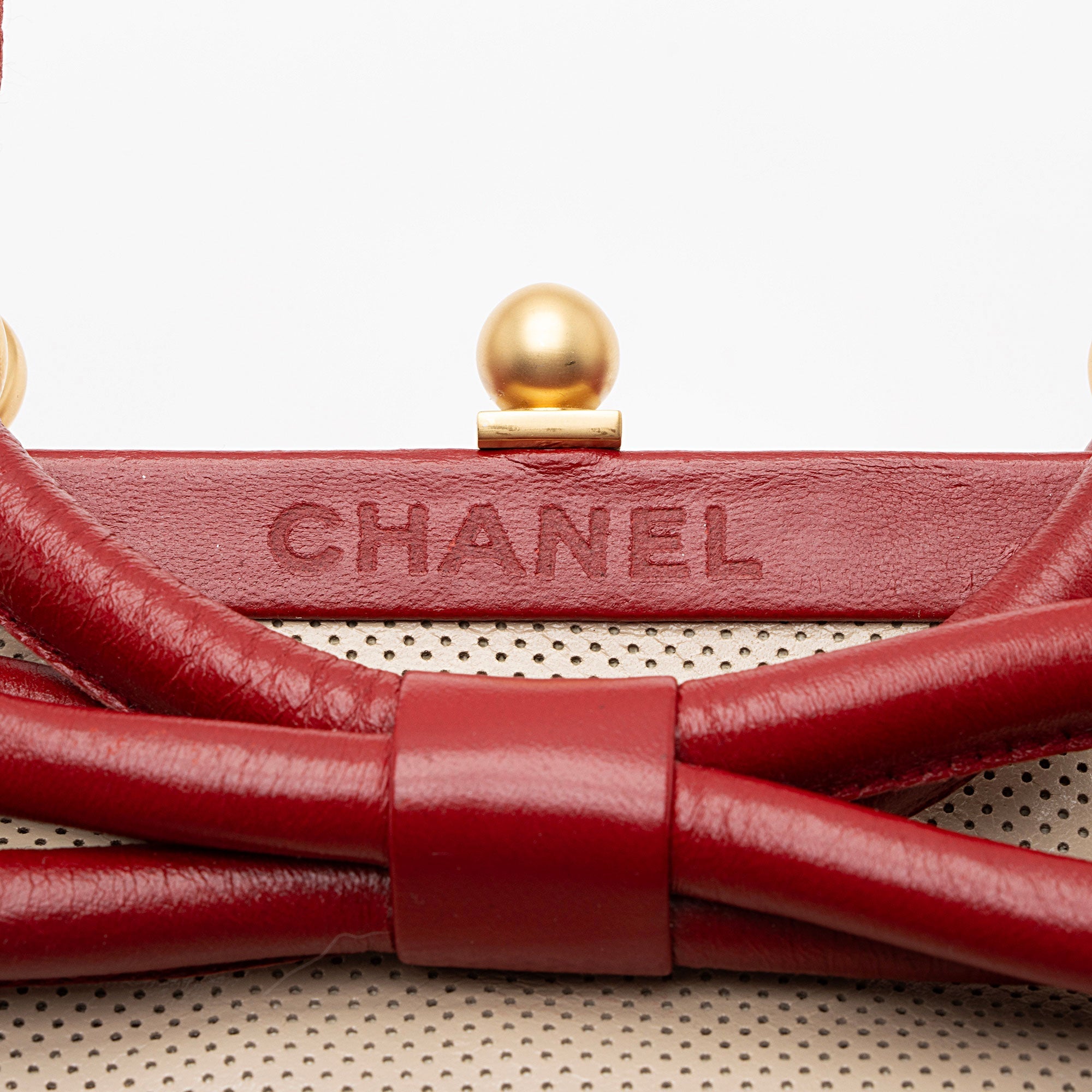 Chanel Vintage Perforated Leather Kiss Lock Shoulder Bag