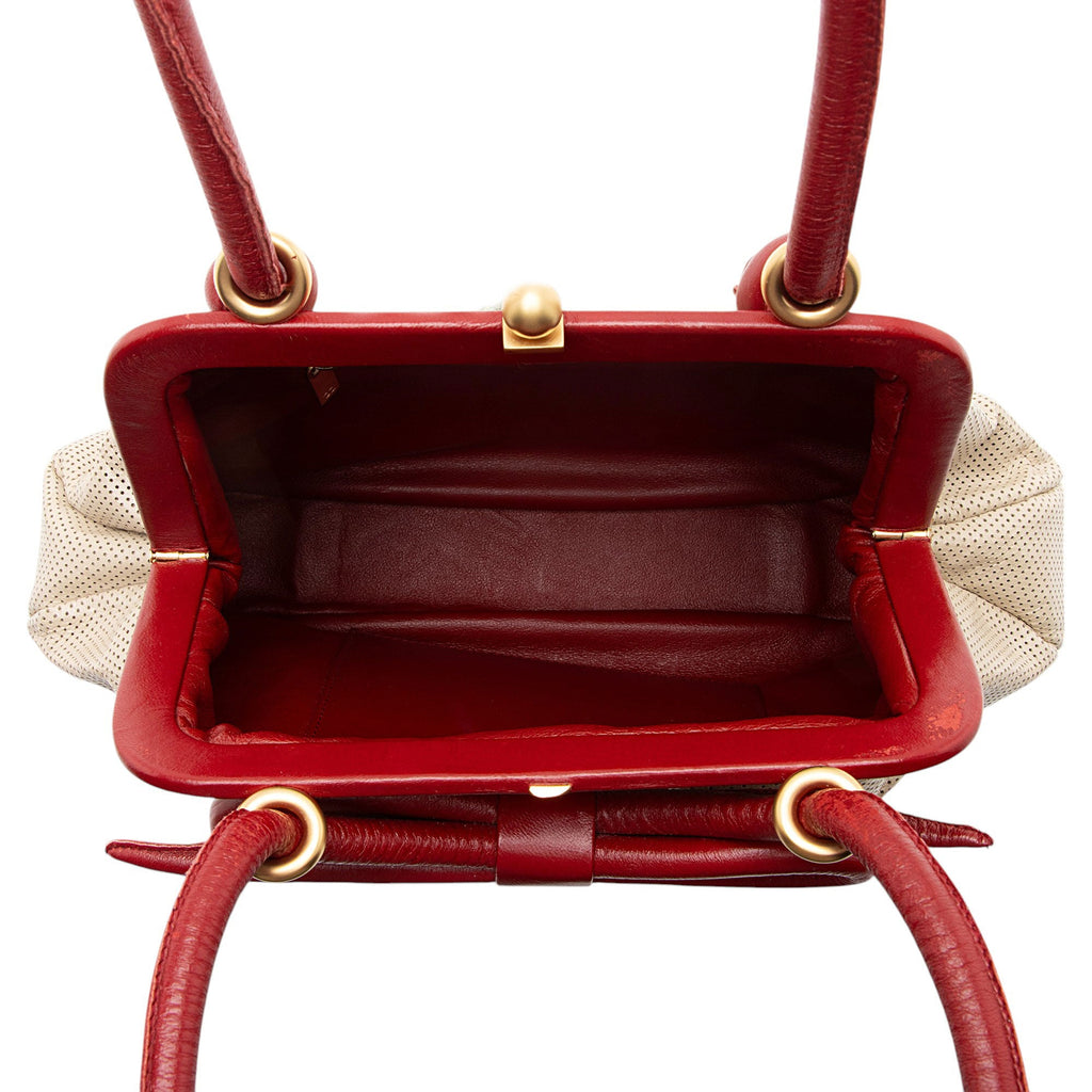 Chanel Vintage Perforated Leather Kiss Lock Shoulder Bag