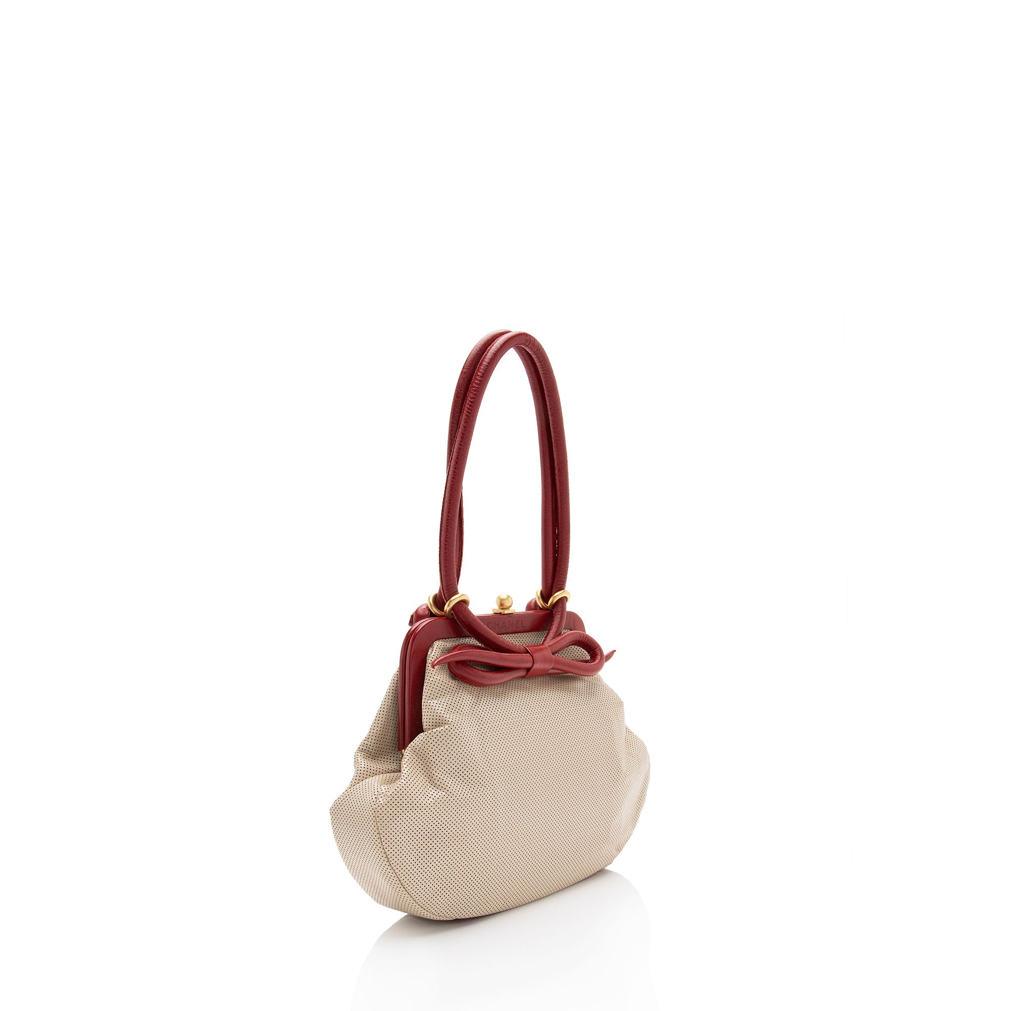 Chanel Vintage Perforated Leather Kiss Lock Shoulder Bag