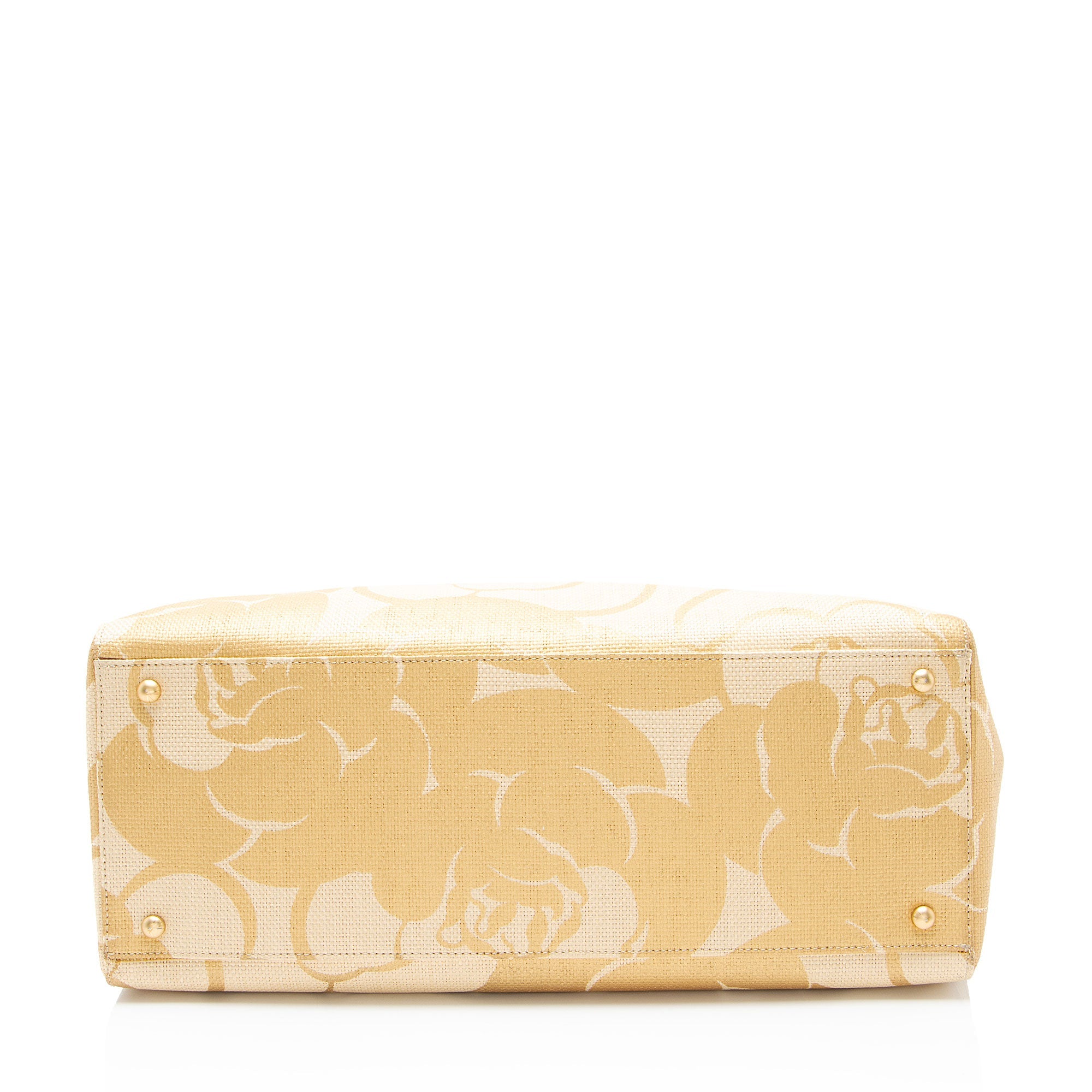Chanel Vintage Raffia Camellia Print Chain Tote