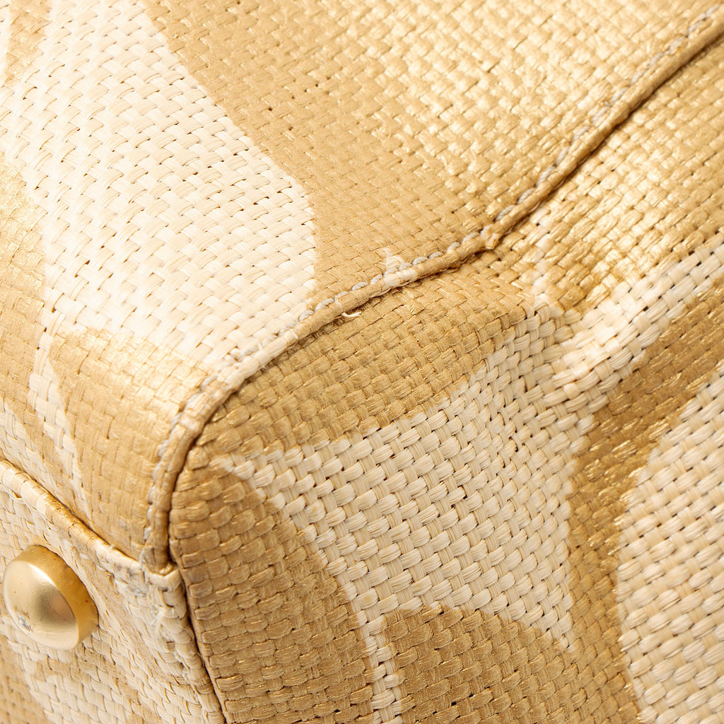 Chanel Vintage Raffia Camellia Print Chain Tote